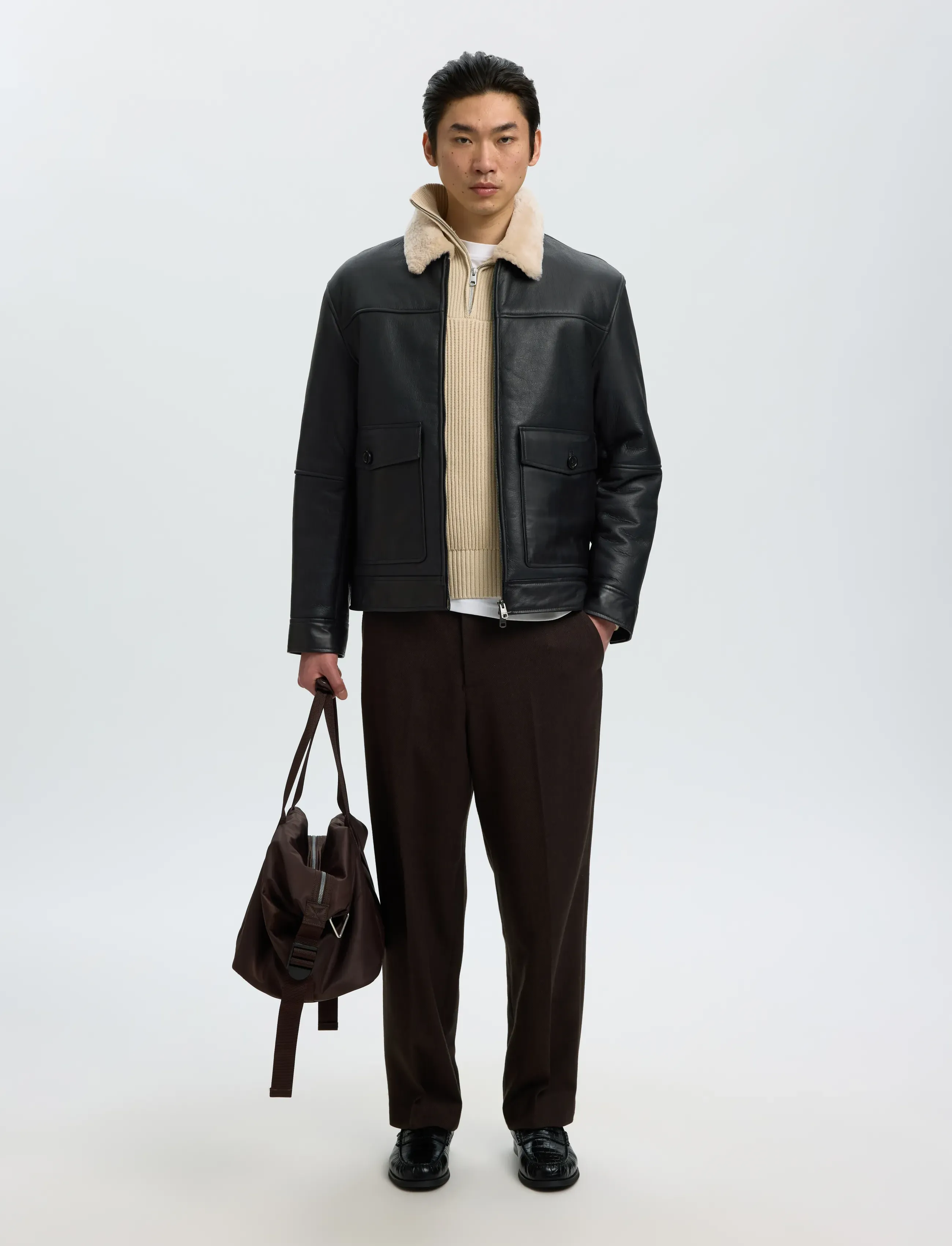 Selected - SLMOTIS SHEARLING JKT - herbstjacken - black - 5