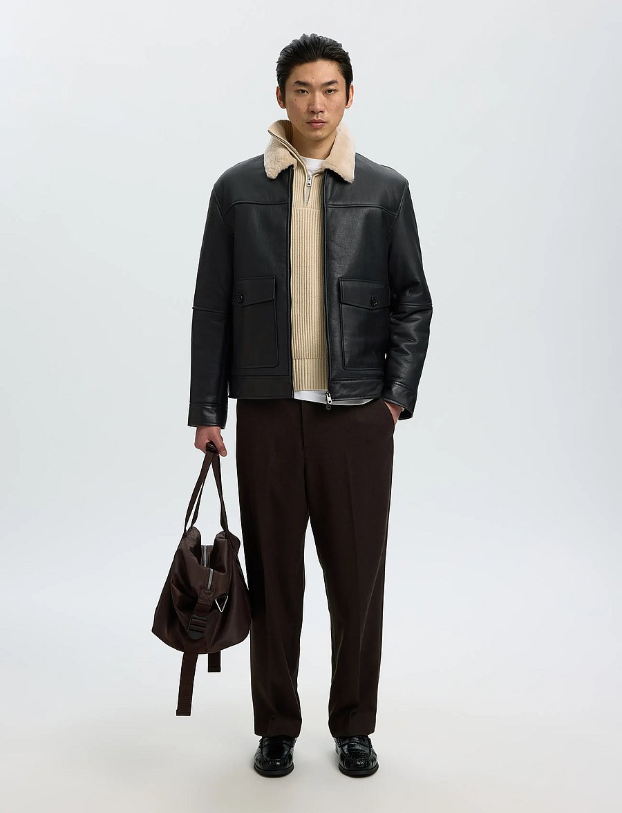 Selected - SLMOTIS SHEARLING JKT - herbstjacken - black - 5