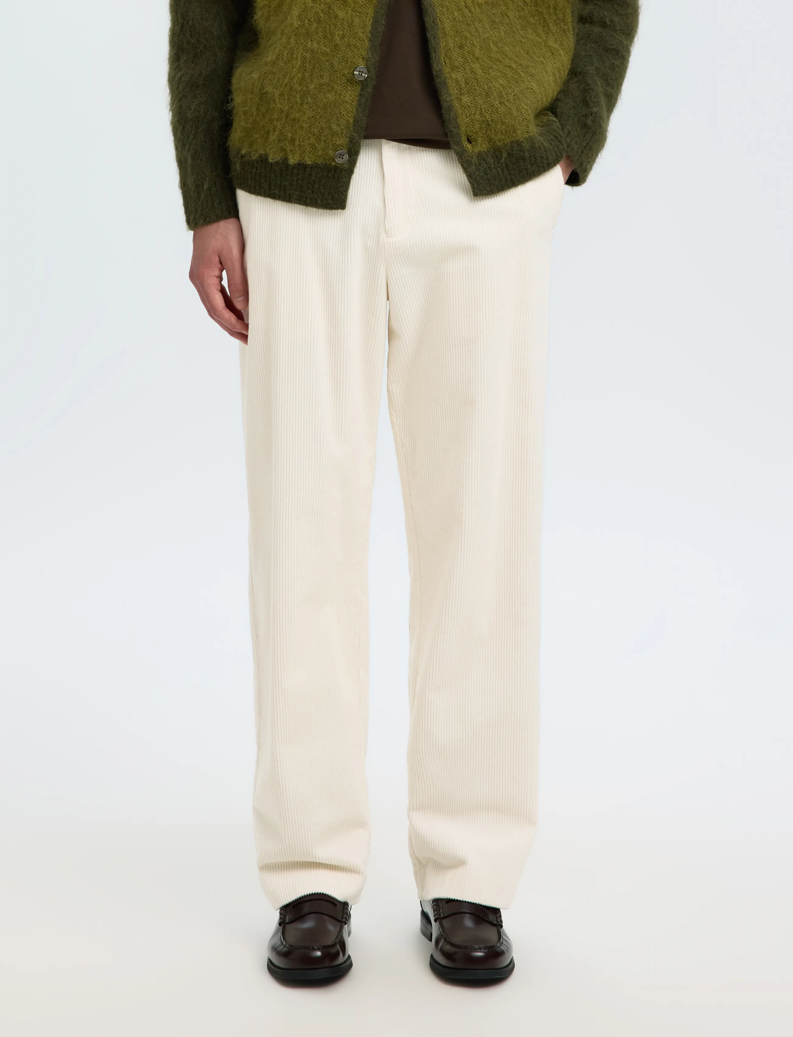 Selected SLM220-LOOSE LUKE CORDUROY PANT - Casual trousers - EGRET / cream
