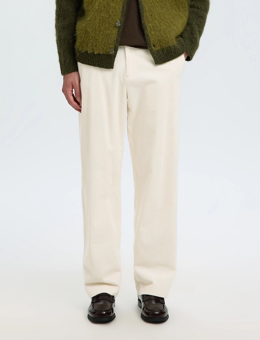 Selected - SLM220-LOOSE LUKE CORDUROY PANT - egret - 0