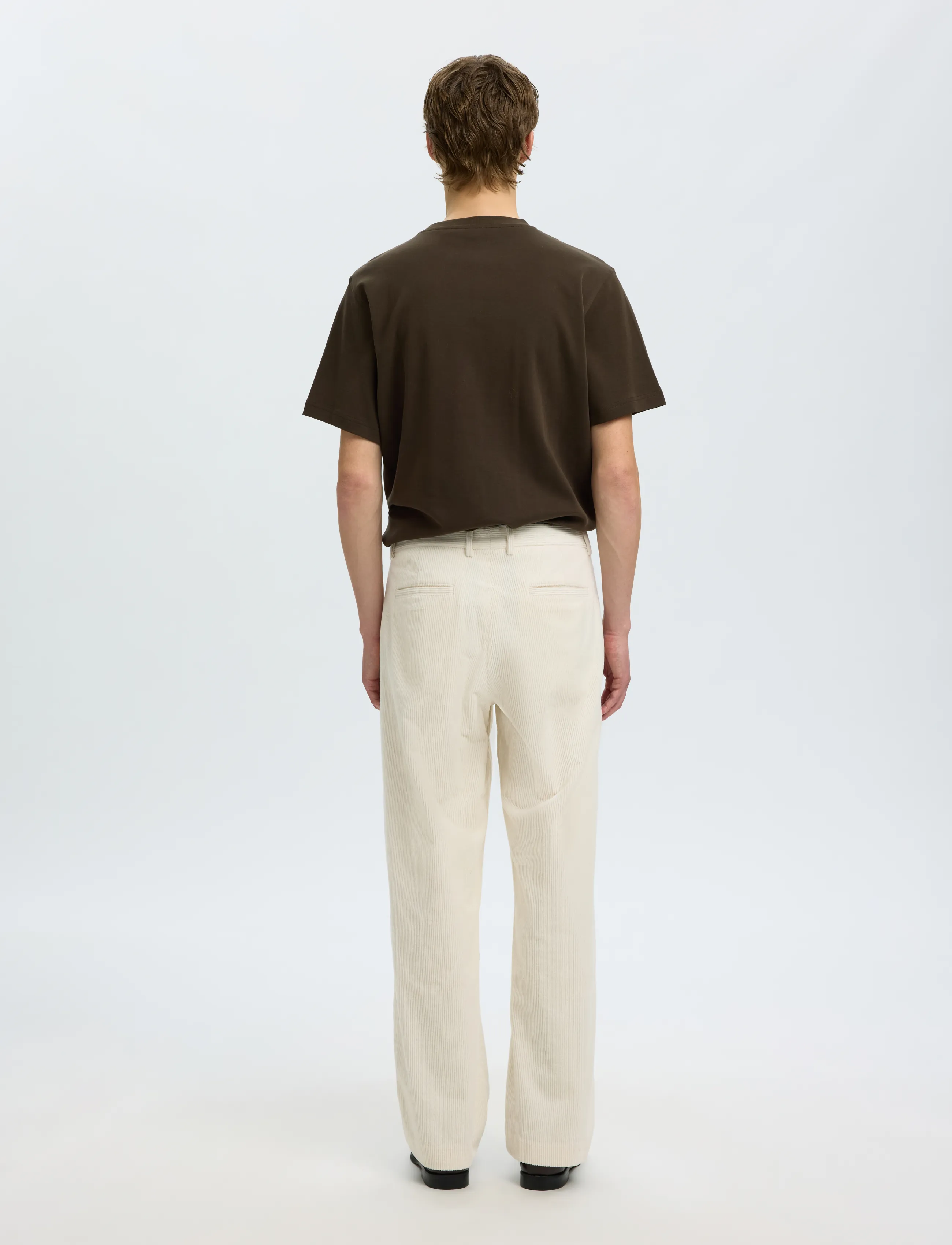 Selected - SLM220-LOOSE LUKE CORDUROY PANT - egret - 2