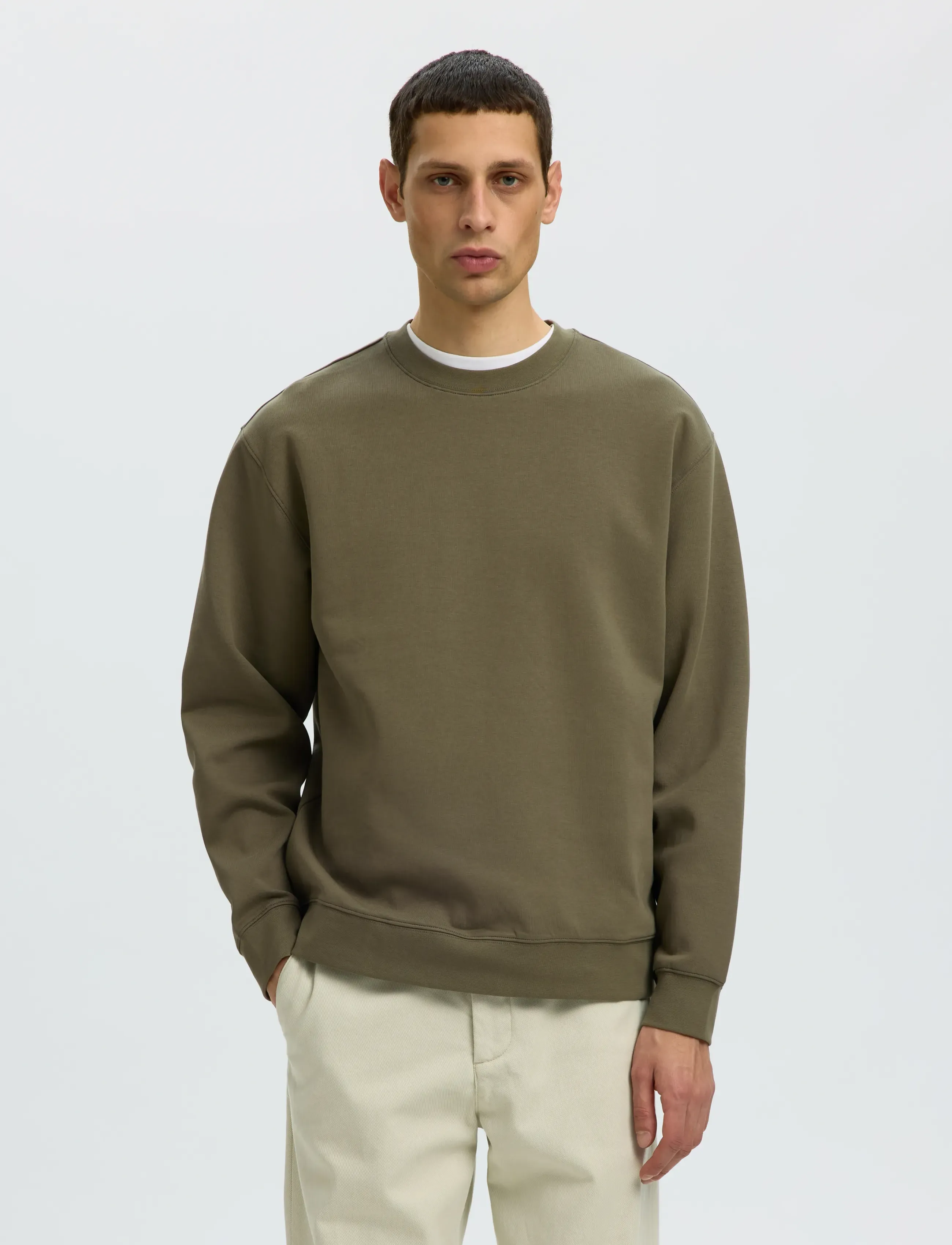 Selected Slmtom Soft Crew Neck Sweat Noos, L, Sweatshirts & Hoodies, Khakigrün - Sweatshirts, Männerswear
