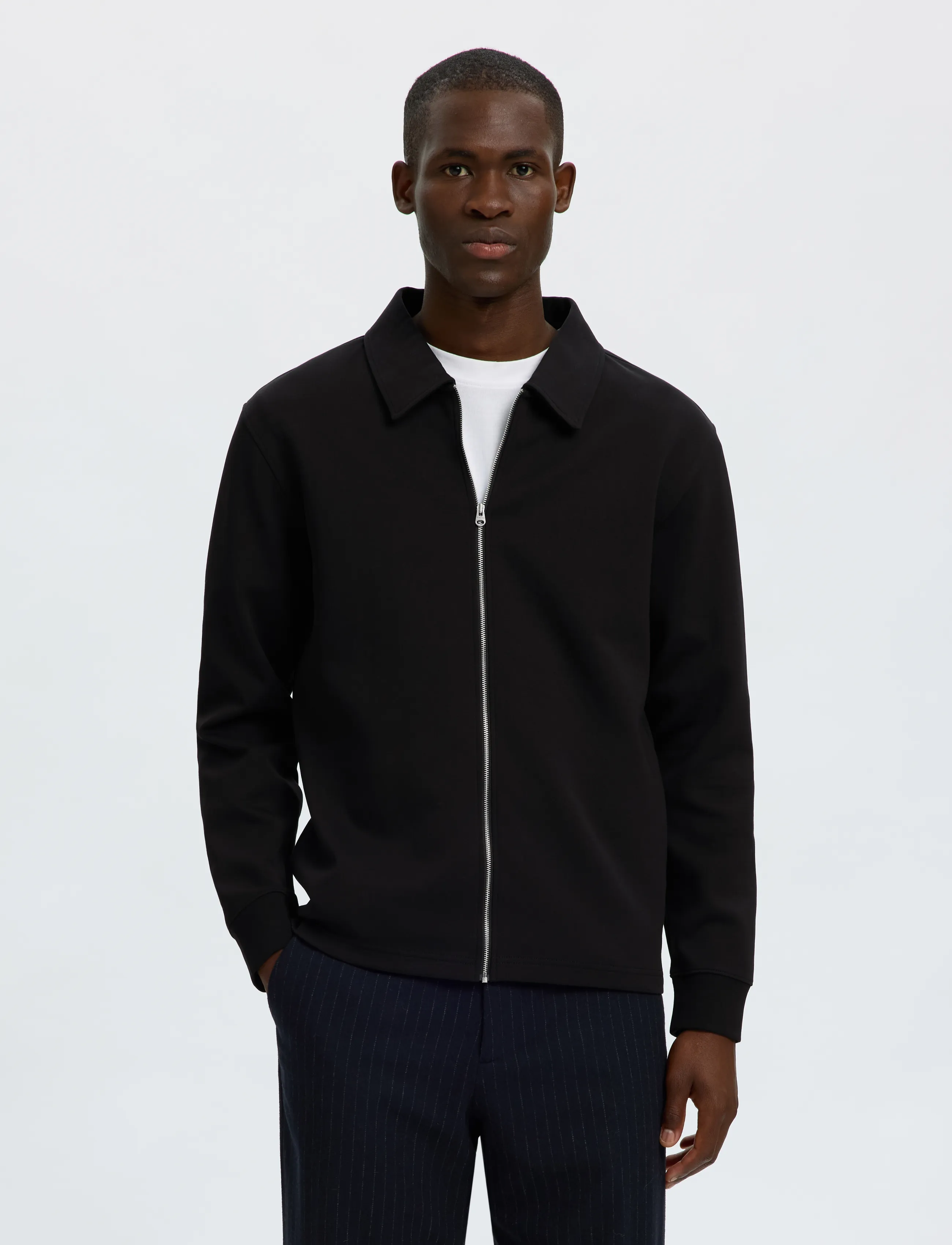 Selected SLMTOM SOFT FULL ZIP SWEAT NOOS - Clothing - BLACK / black