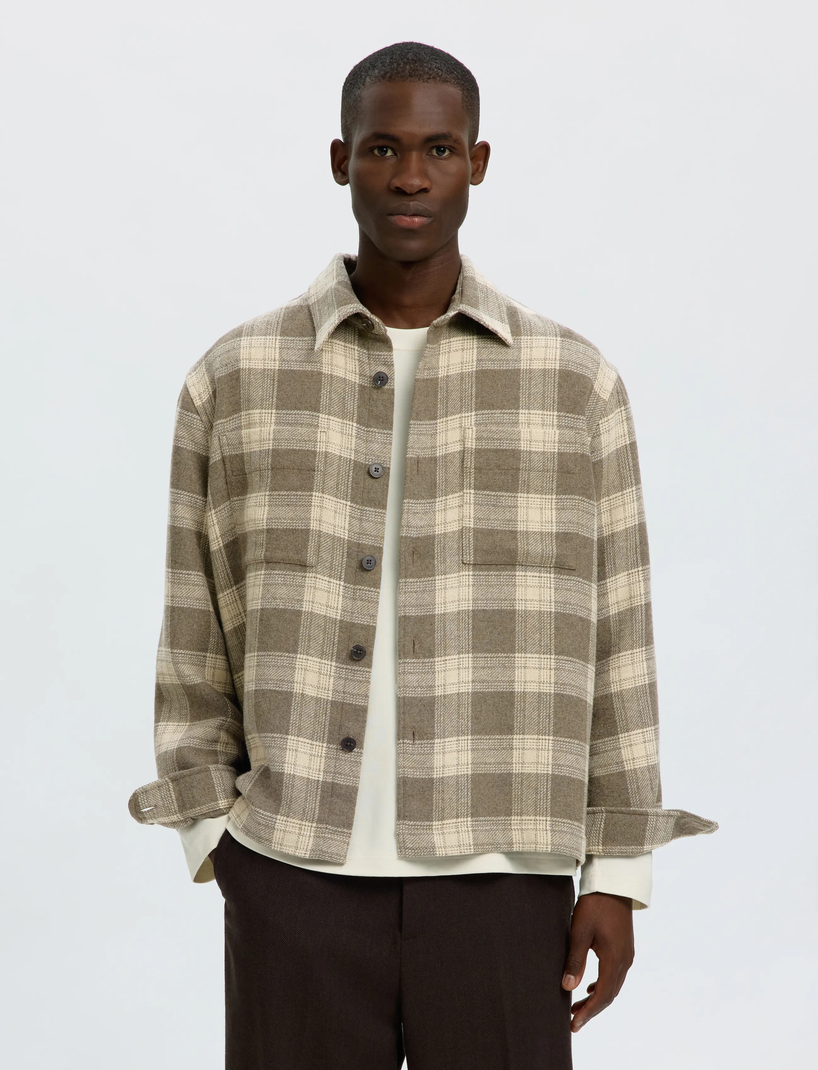 Selected Slmole Pablo Wool Blend Overshirt Noos, L, Jackets, Beige - Männerswear