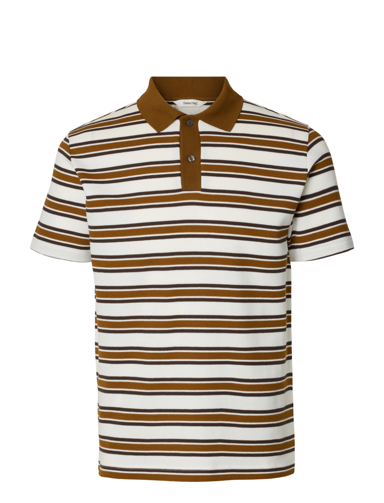 Selected - SLMJASPER STRIPE SS POLO - langärmlige strick-polohemden - egret - 1