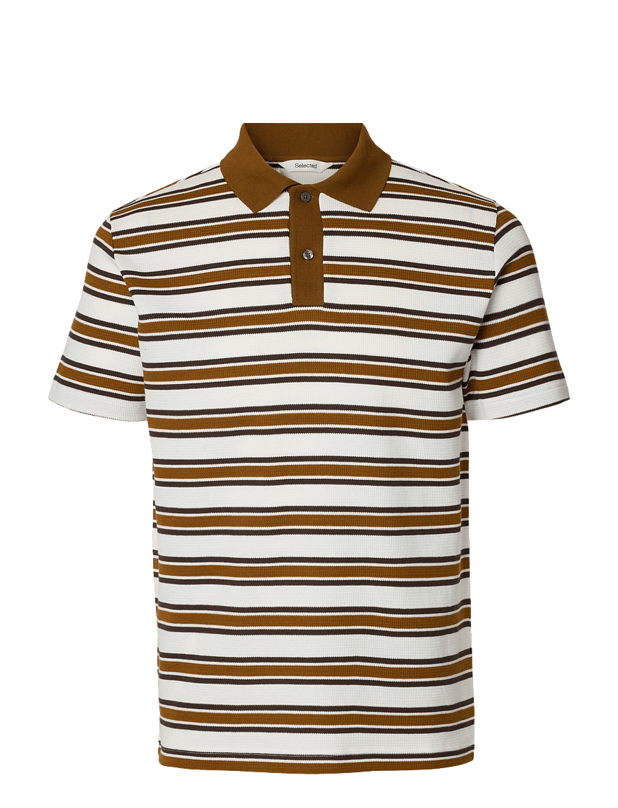 Selected - SLMJASPER STRIPE SS POLO - langärmlige strick-polohemden - egret - 1