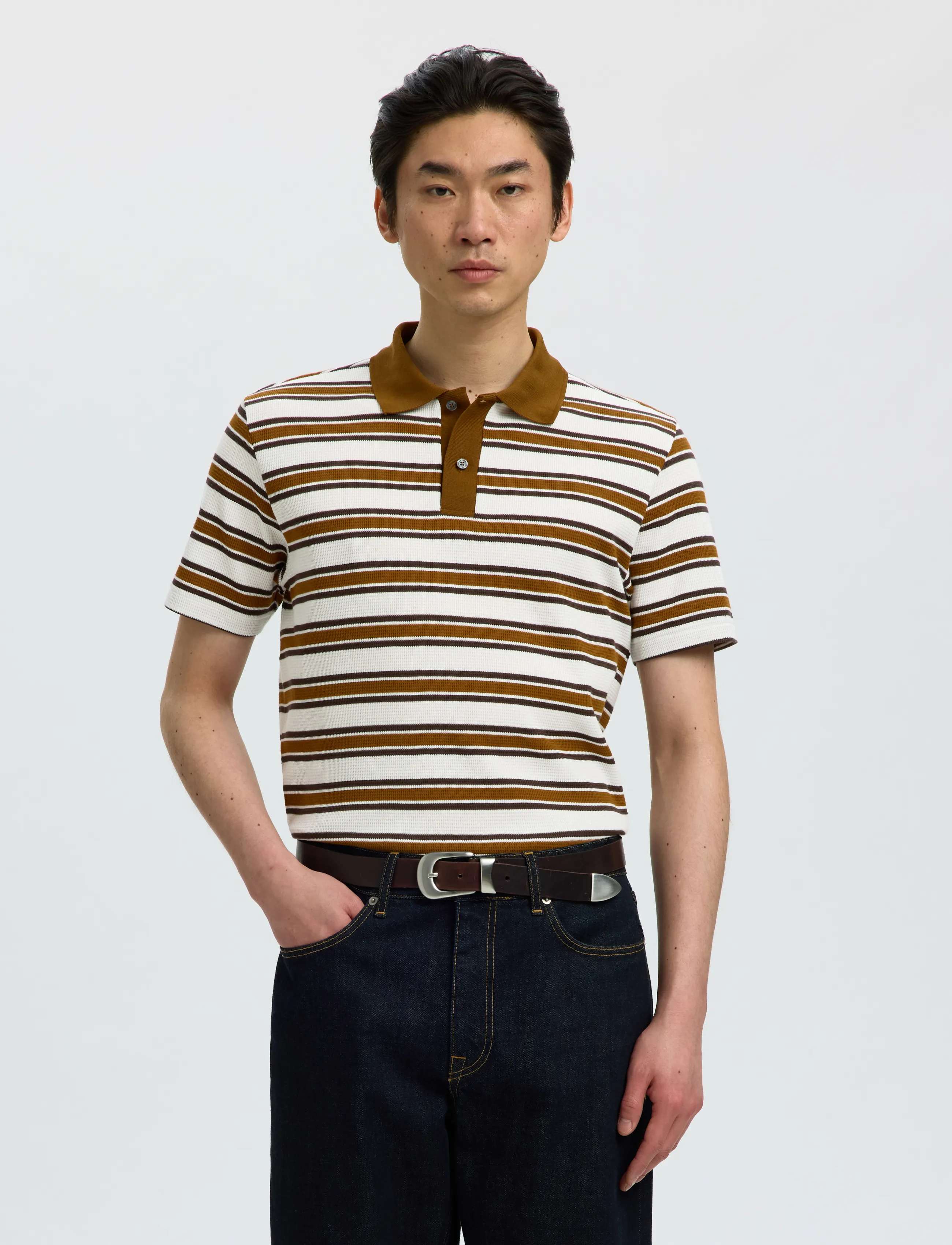 Selected SLMJASPER STRIPE SS POLO - Inspiration - EGRET / cream