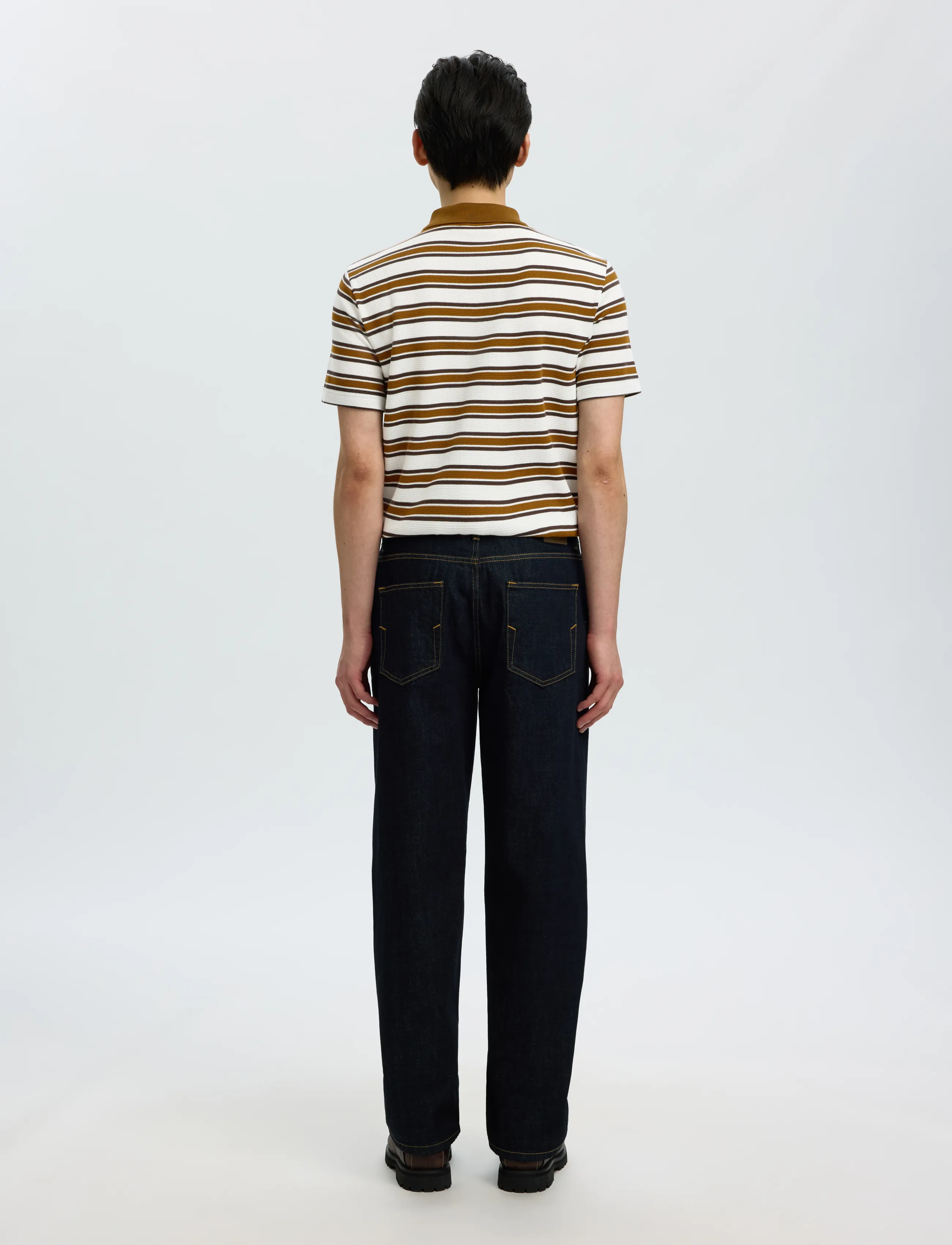 Selected - SLMJASPER STRIPE SS POLO - langärmlige strick-polohemden - egret - 2