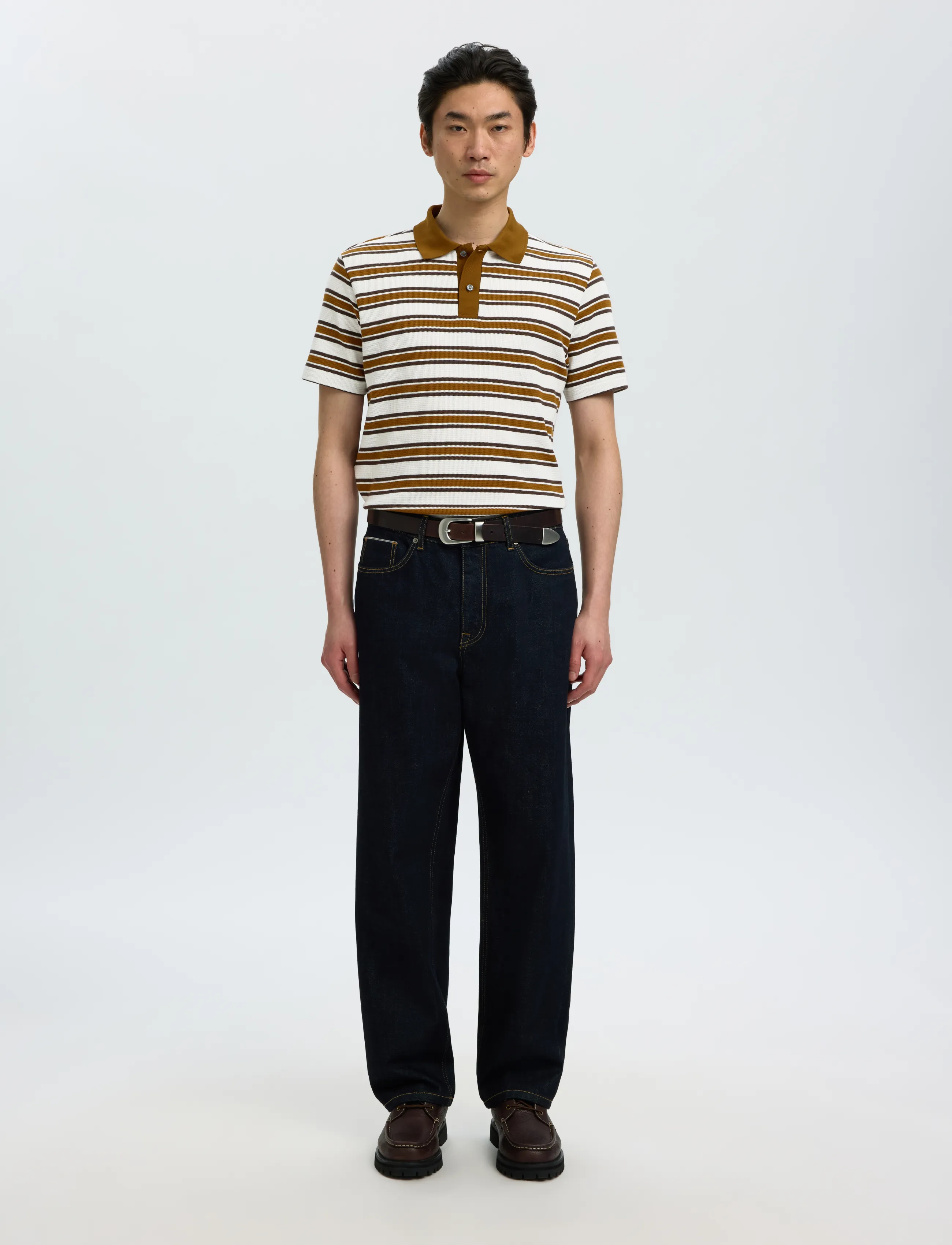 Selected - SLMJASPER STRIPE SS POLO - langärmlige strick-polohemden - egret - 3