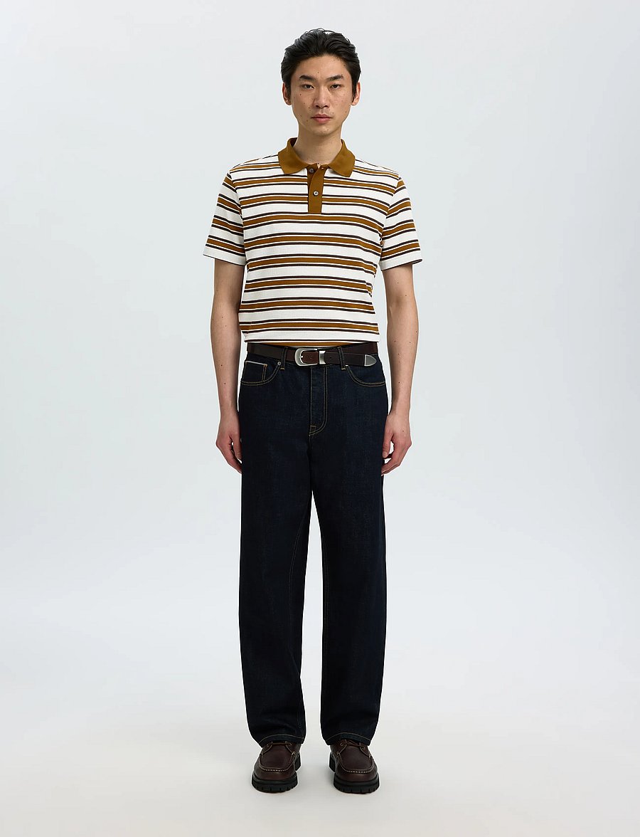 Selected - SLMJASPER STRIPE SS POLO - langärmlige strick-polohemden - egret - 3