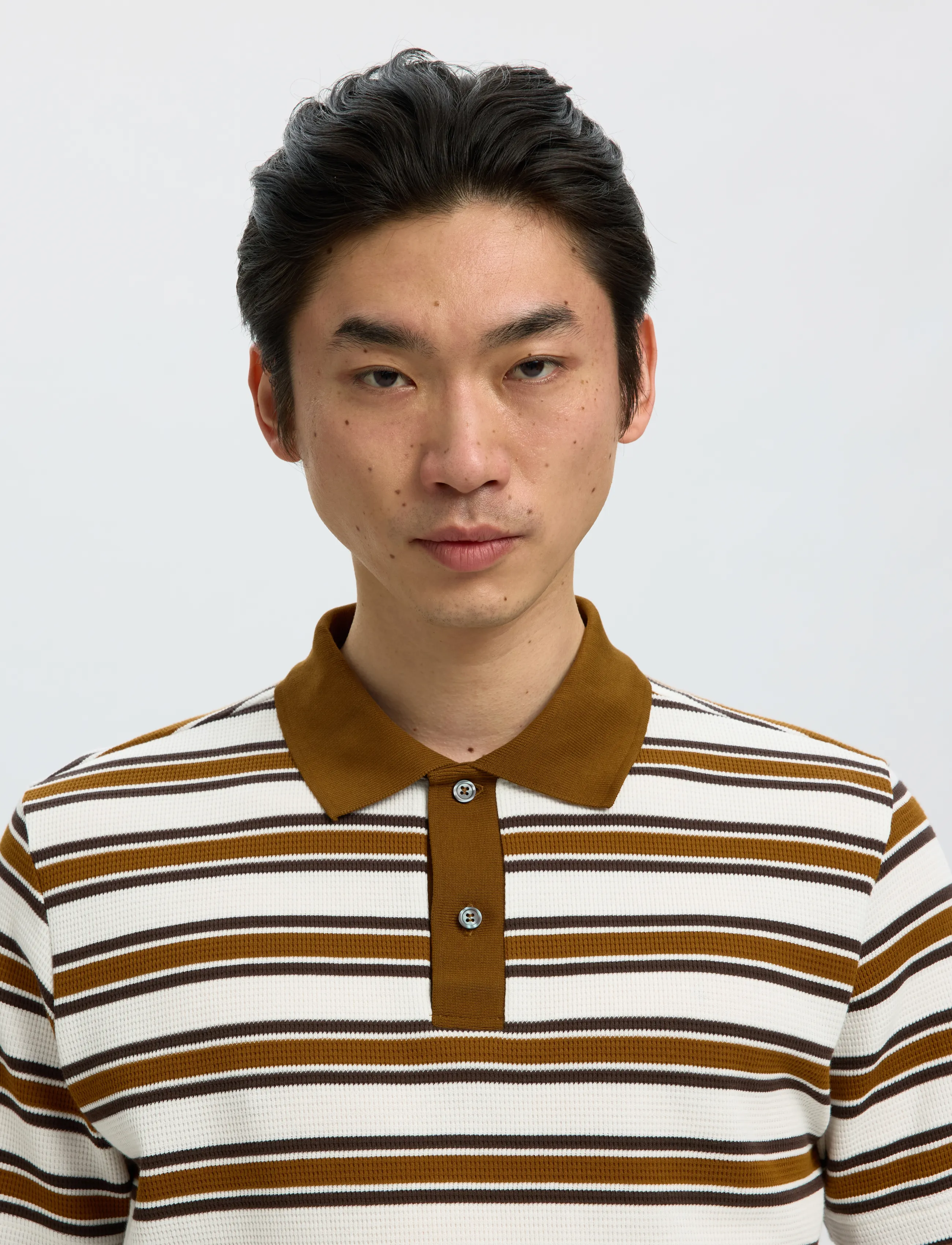 Selected - SLMJASPER STRIPE SS POLO - langärmlige strick-polohemden - egret - 4