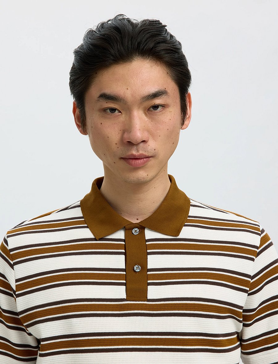 Selected - SLMJASPER STRIPE SS POLO - langärmlige strick-polohemden - egret - 4