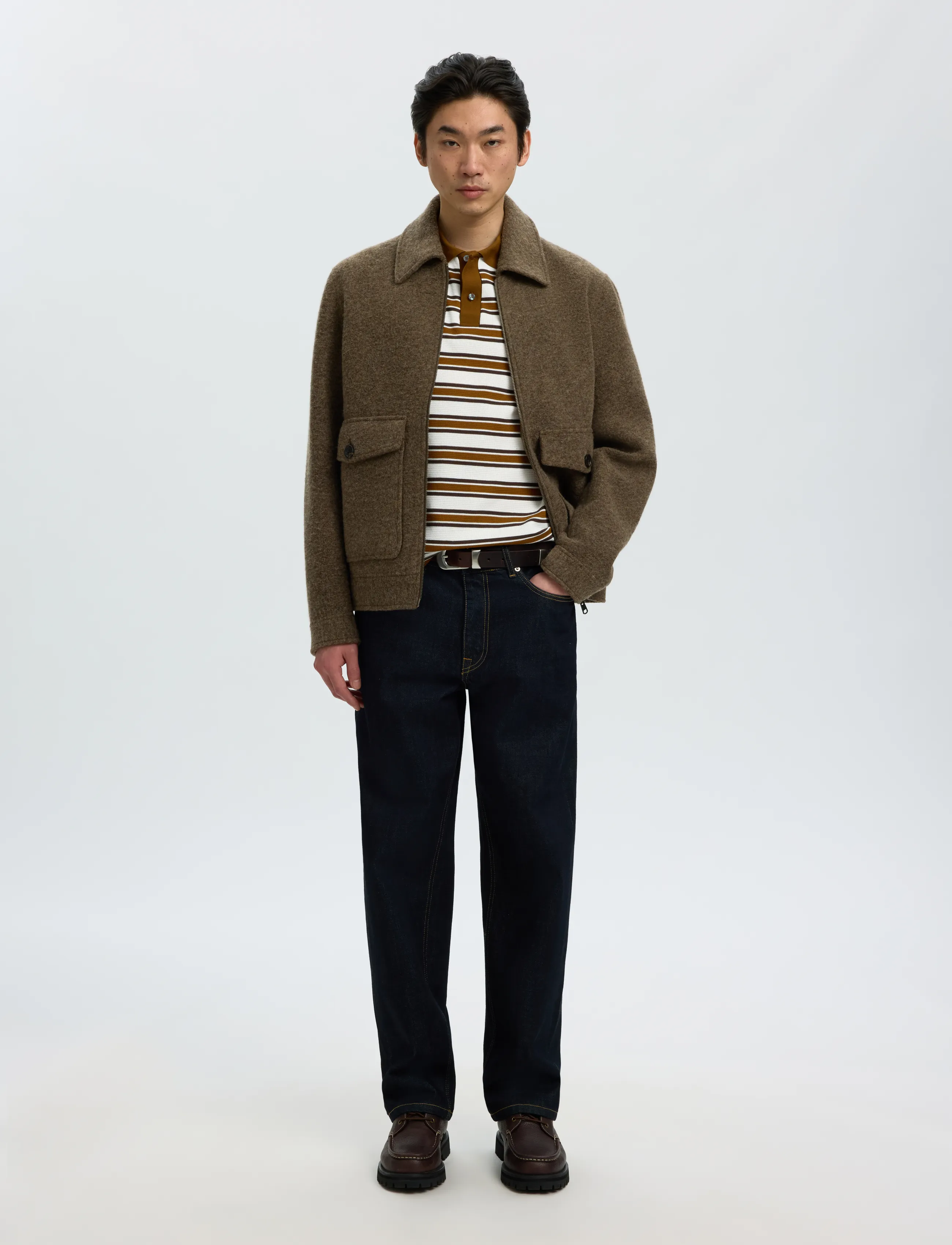 Selected - SLMJASPER STRIPE SS POLO - langärmlige strick-polohemden - egret - 5