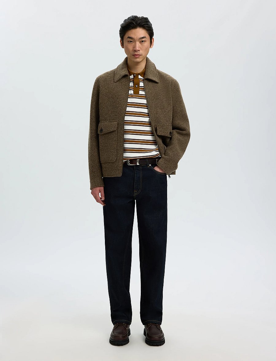 Selected - SLMJASPER STRIPE SS POLO - langärmlige strick-polohemden - egret - 5