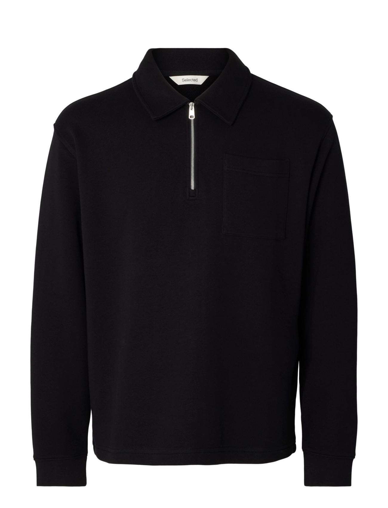 Selected - SLMSCOTT LS HALF ZIP SWEAT - langärmelige strick-polohemden - black - 1