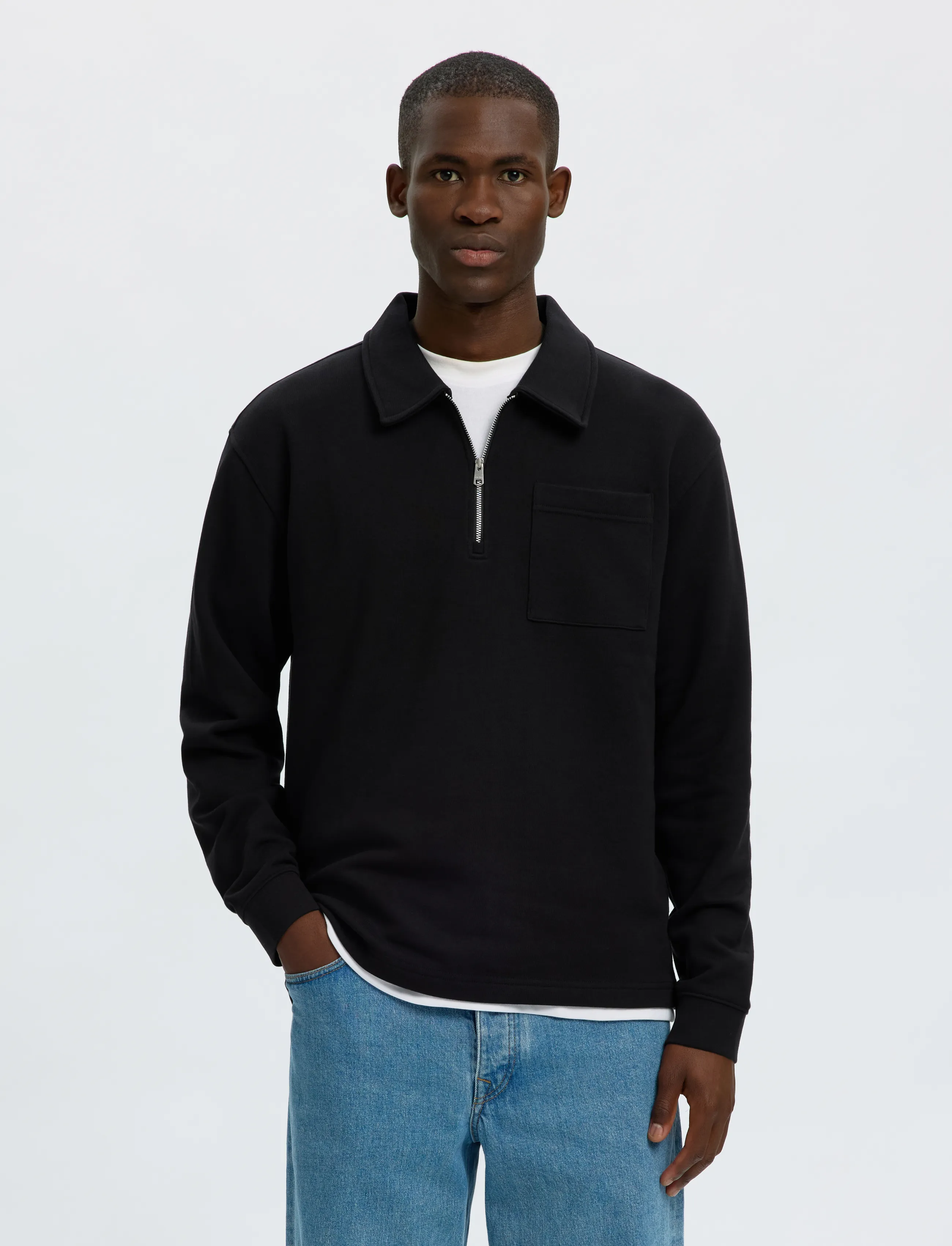 Selected SLMSCOTT LS HALF ZIP SWEAT - Selected - BLACK / black