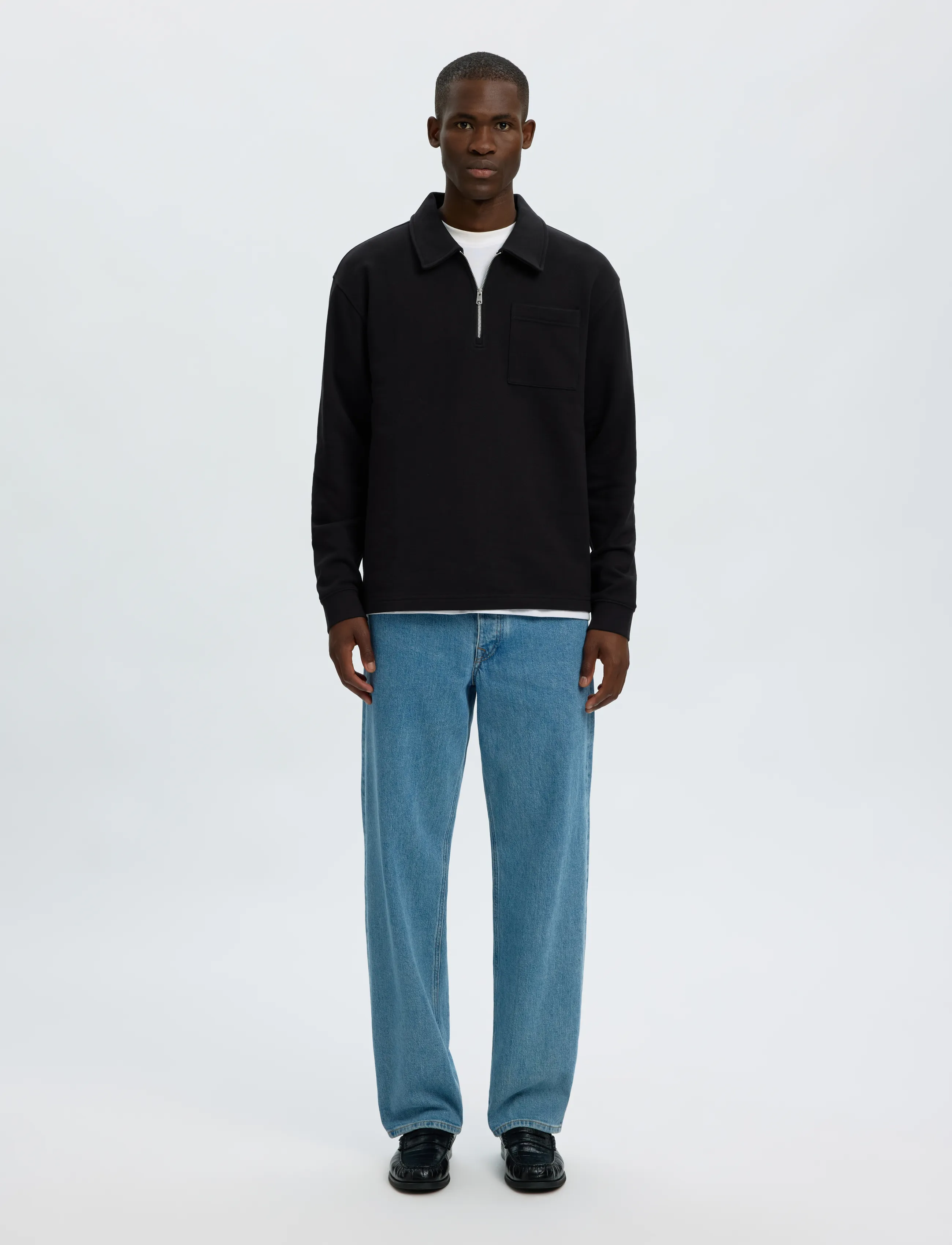 Selected - SLMSCOTT LS HALF ZIP SWEAT - langärmelige strick-polohemden - black - 3
