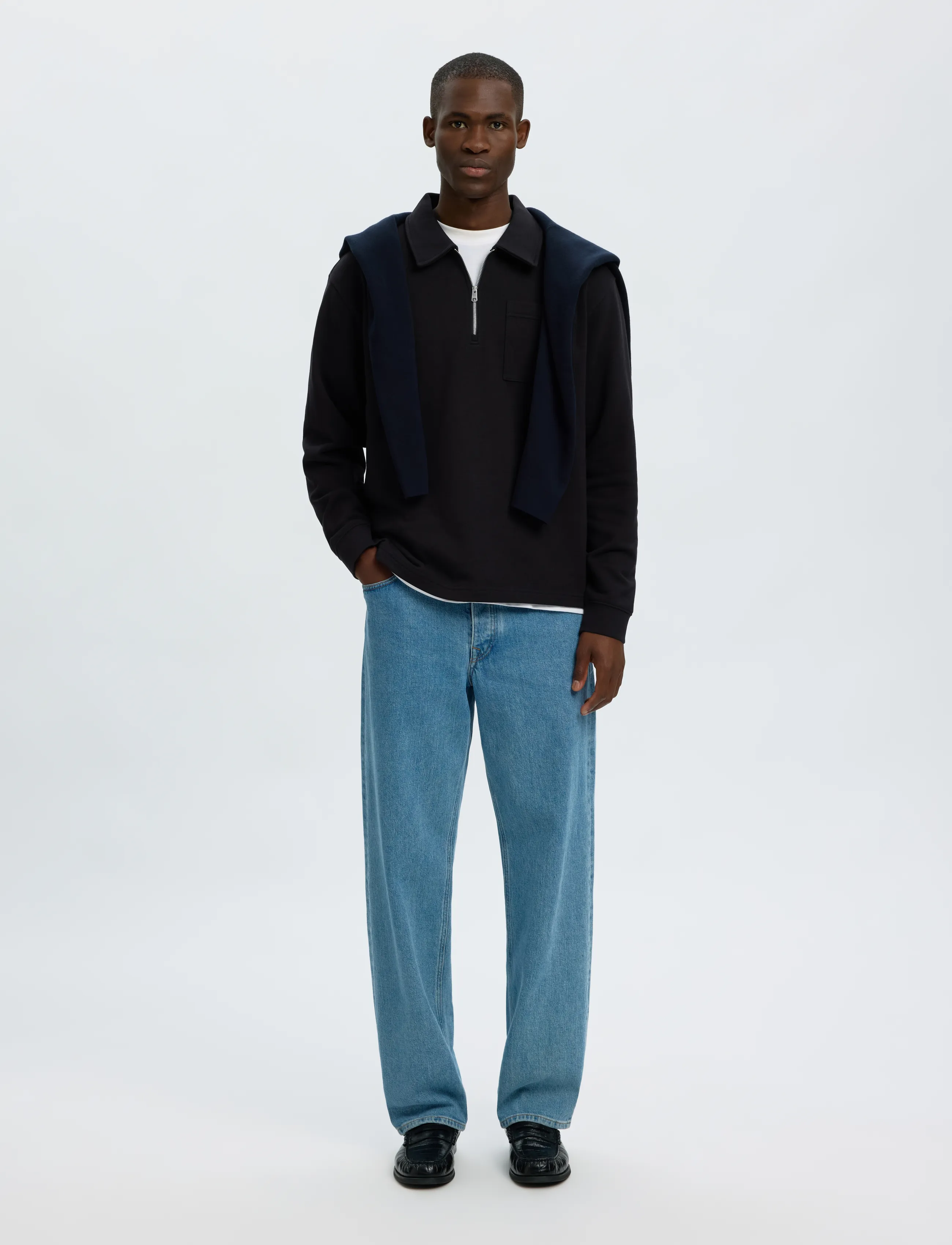 Selected - SLMSCOTT LS HALF ZIP SWEAT - langärmelige strick-polohemden - black - 5