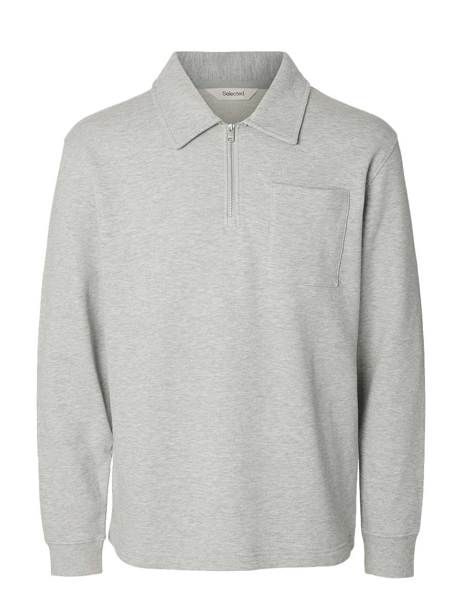 Selected - SLMSCOTT LS HALF ZIP SWEAT - pullover mit halbem reißverschluss - light grey melange - 1