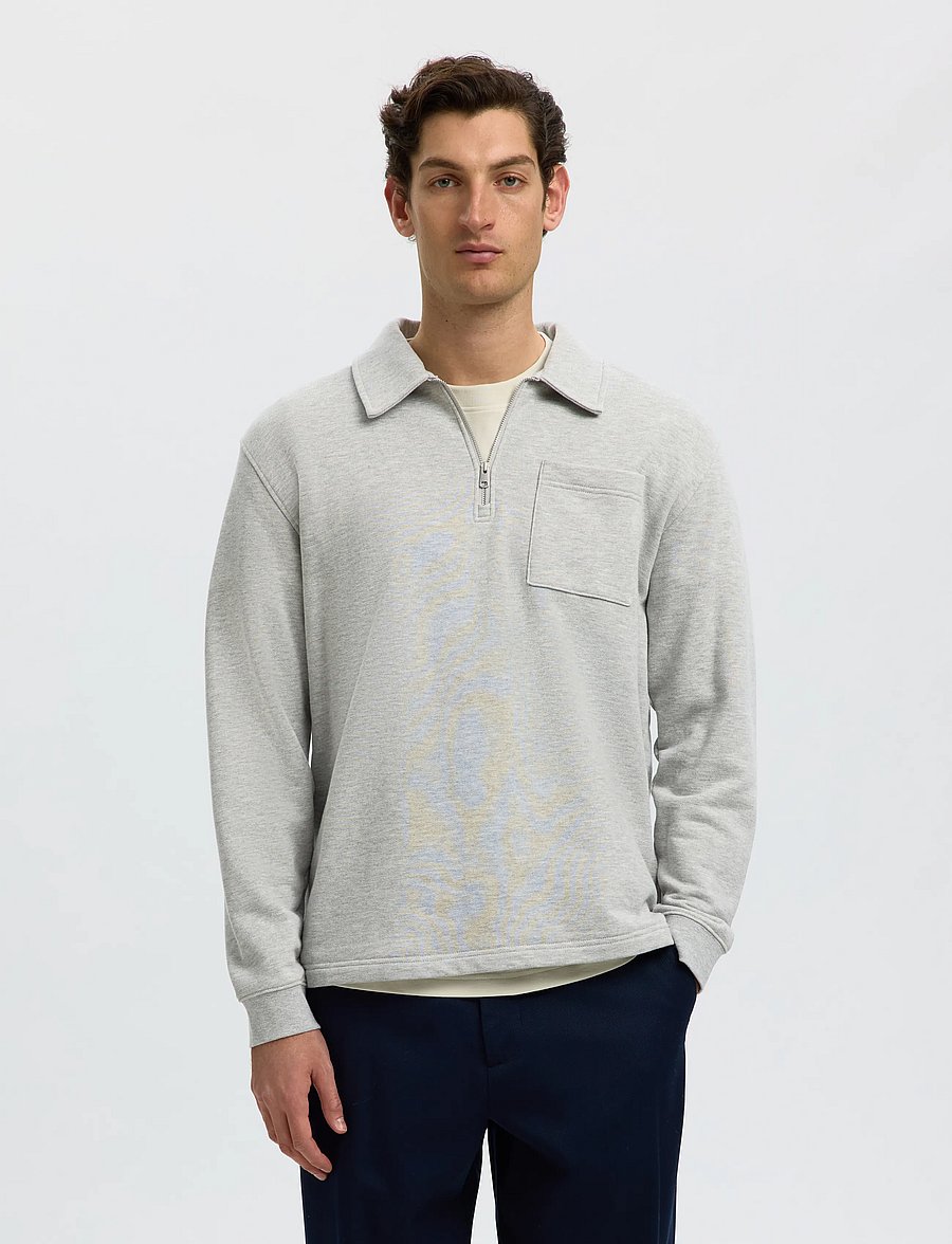 Selected - SLMSCOTT LS HALF ZIP SWEAT - pullover mit halbem reißverschluss - light grey melange - 0