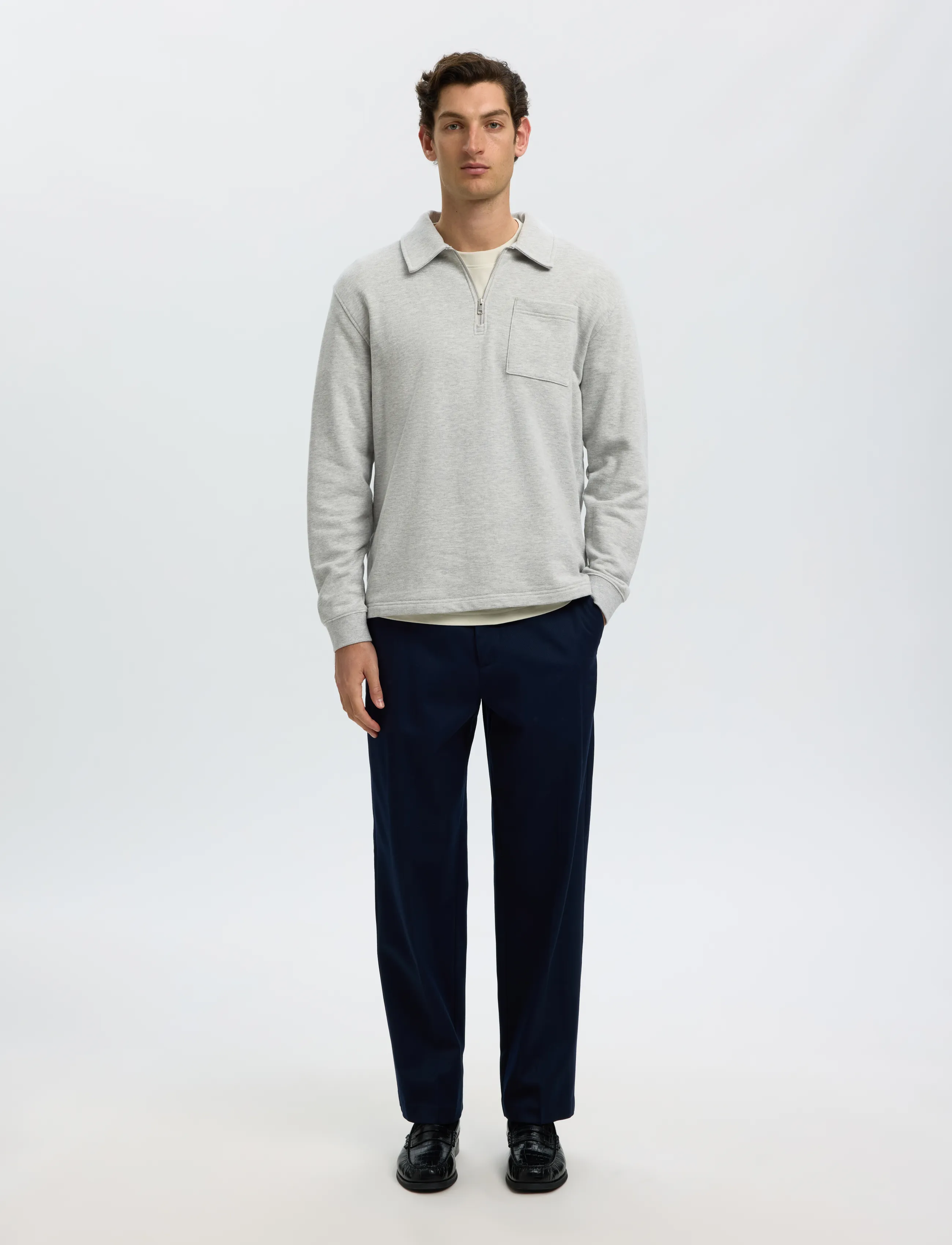 Selected - SLMSCOTT LS HALF ZIP SWEAT - langärmelige strick-polohemden - light grey melange - 3