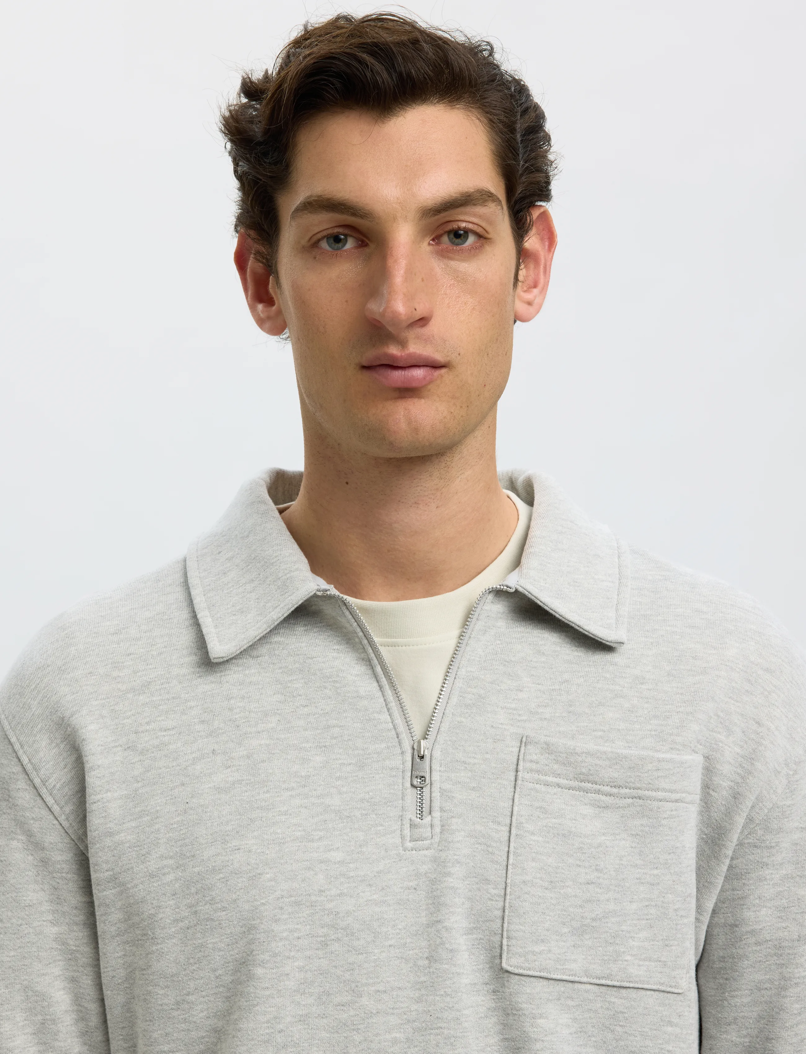 Selected - SLMSCOTT LS HALF ZIP SWEAT - langärmelige strick-polohemden - light grey melange - 4