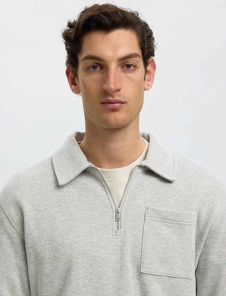 Selected - SLMSCOTT LS HALF ZIP SWEAT - pullover mit halbem reißverschluss - light grey melange - 4