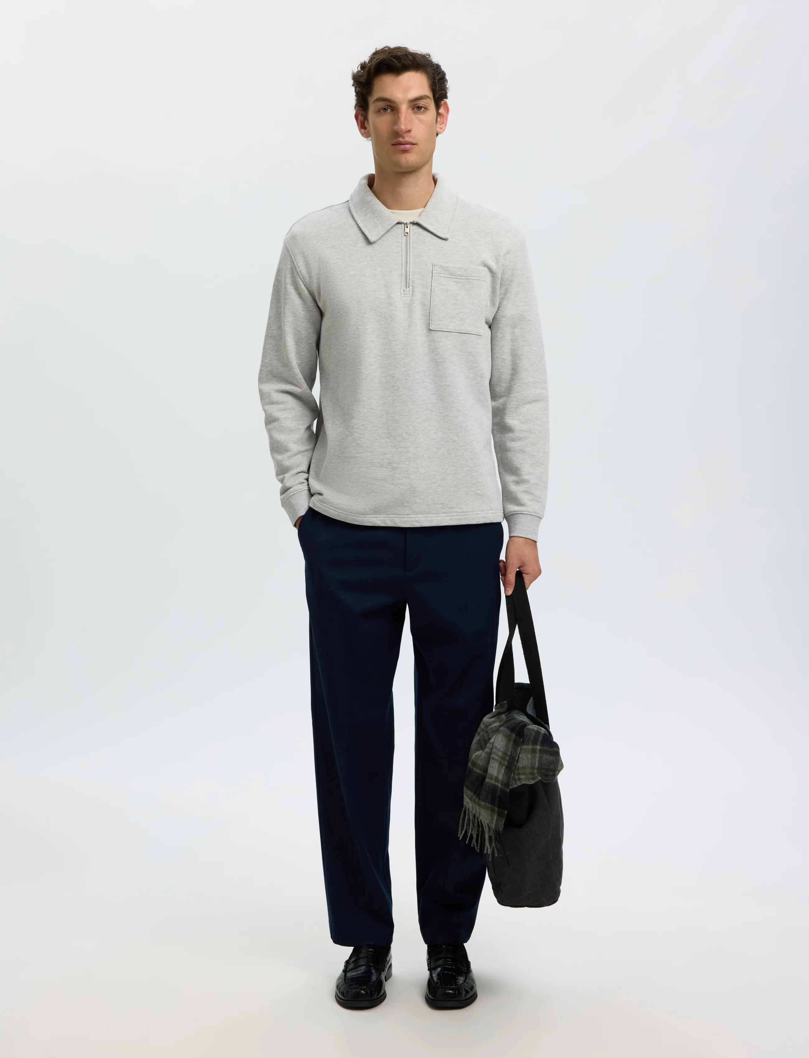 Selected - SLMSCOTT LS HALF ZIP SWEAT - langärmelige strick-polohemden - light grey melange - 5