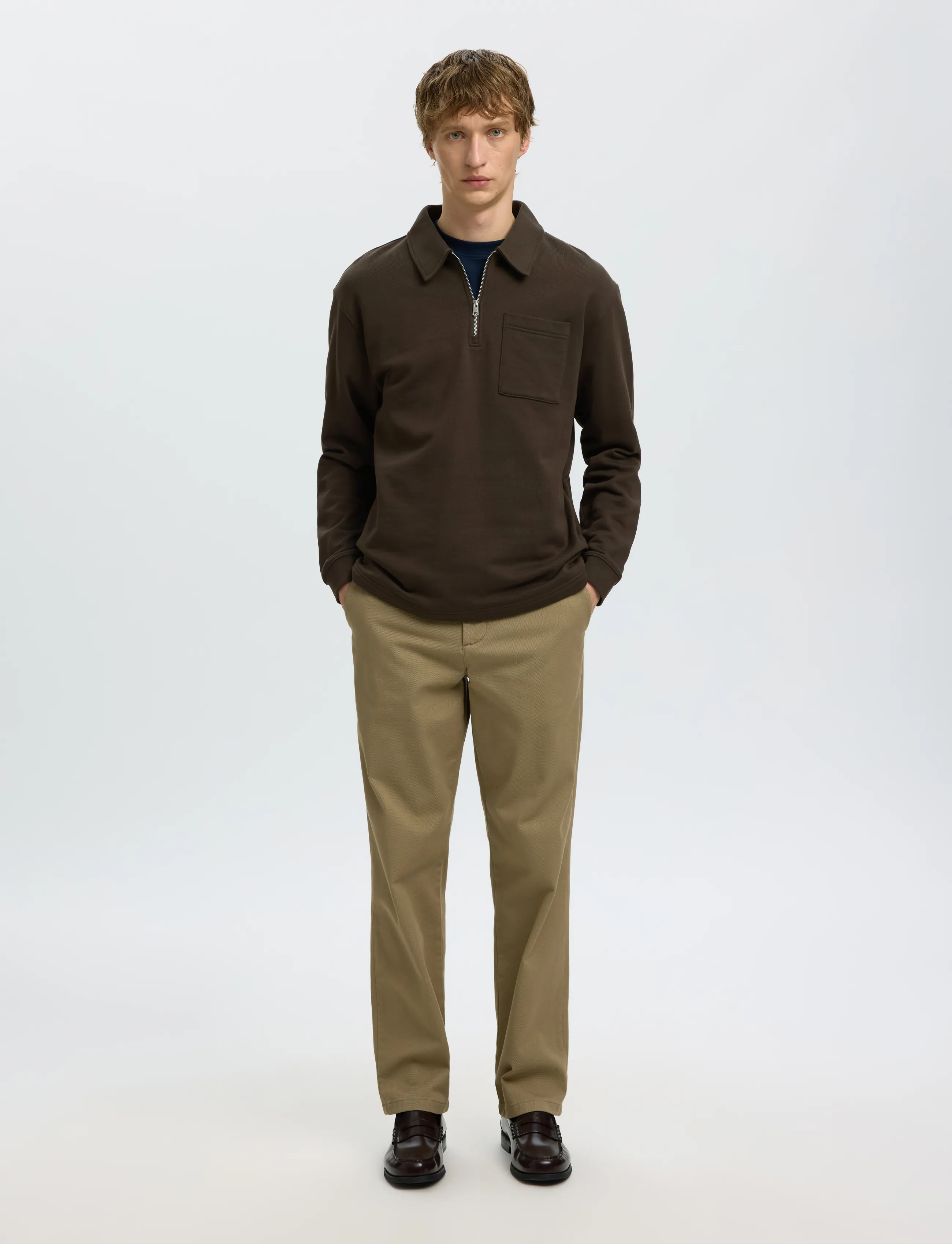 Selected - SLMSCOTT LS HALF ZIP SWEAT - langärmelige strick-polohemden - turkish coffee - 5