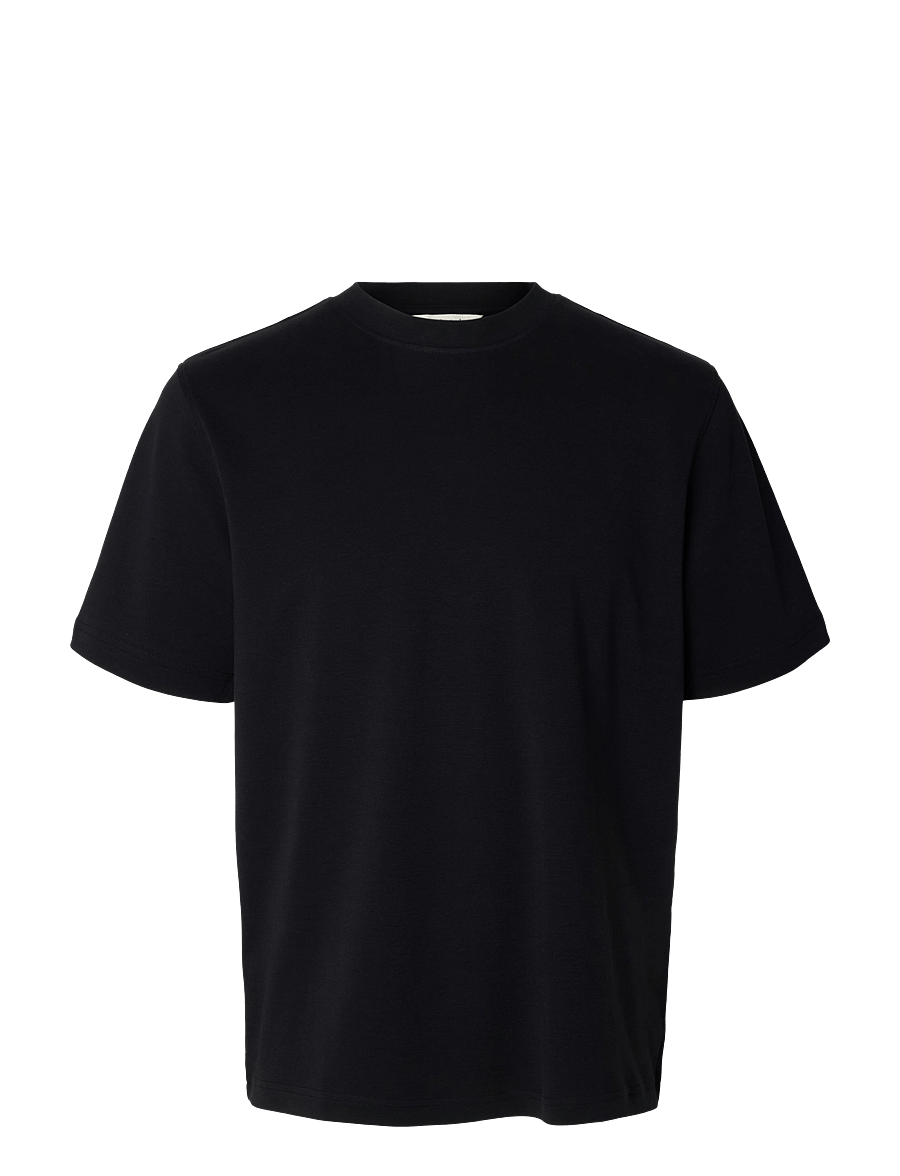Selected - SLMTAJ MID WGT PEACH SS O-NECK TEE NOOS - kurzärmelige t-shirts - black - 1