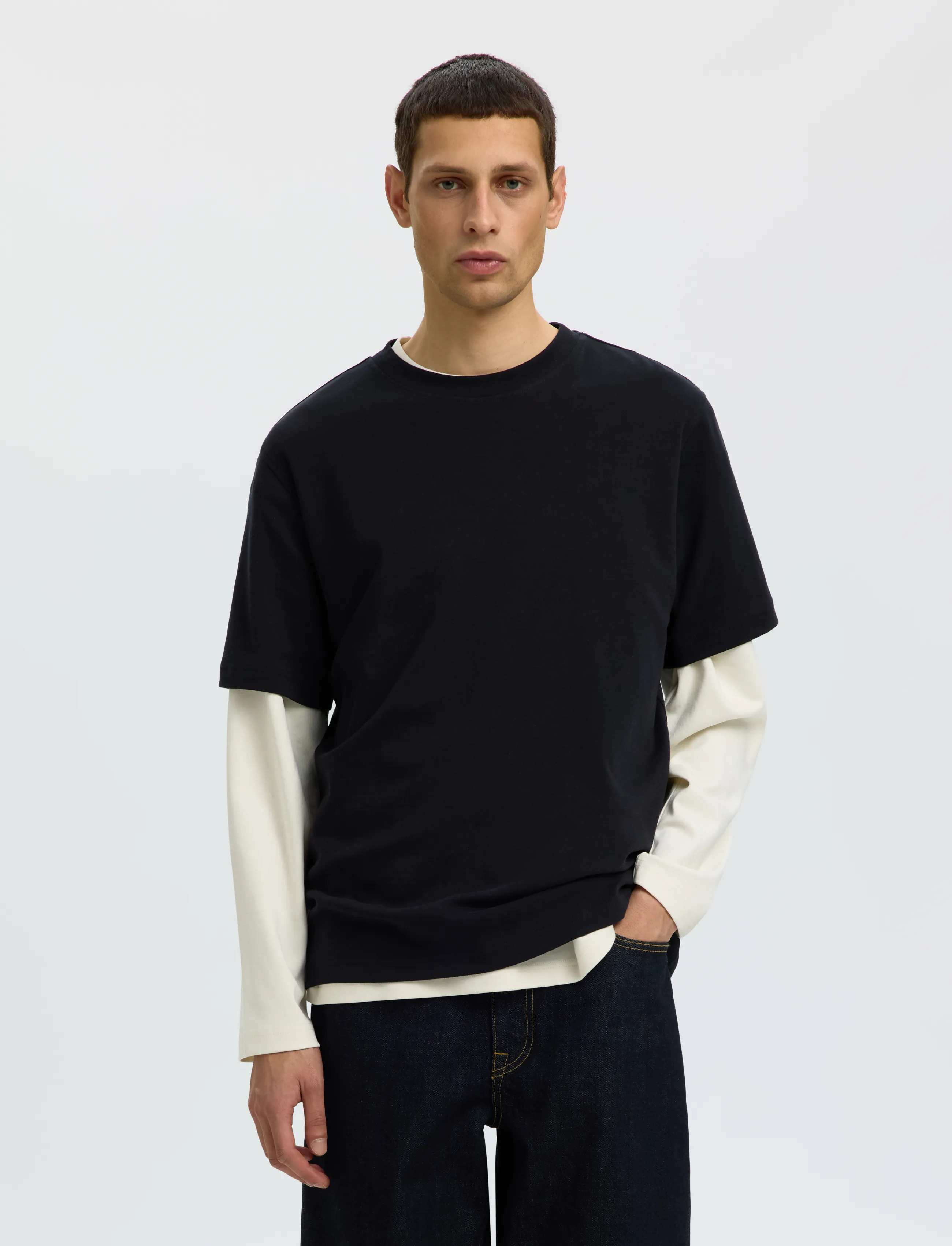 Selected SLMTAJ MID WGT PEACH SS O-NECK TEE NOOS - Selected - BLACK / black