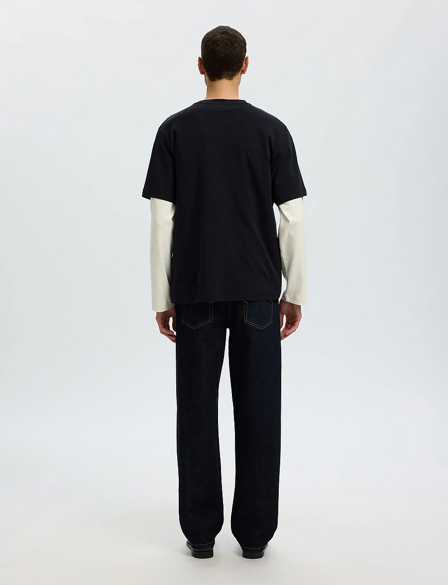 Selected - SLMTAJ MID WGT PEACH SS O-NECK TEE NOOS - kurzärmelige t-shirts - black - 2