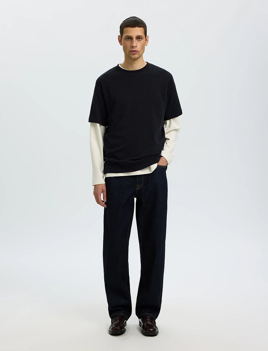 Selected - SLMTAJ MID WGT PEACH SS O-NECK TEE NOOS - kurzärmelige t-shirts - black - 3