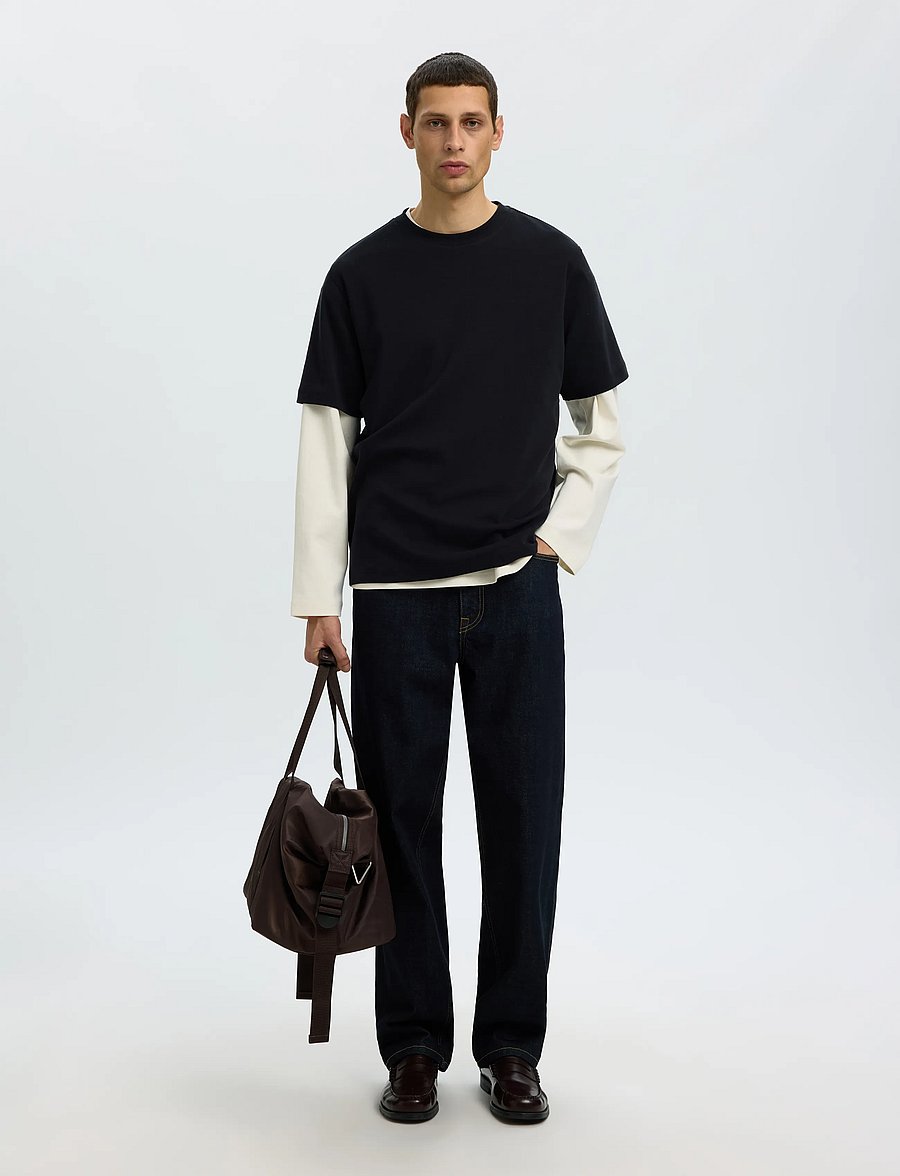 Selected - SLMTAJ MID WGT PEACH SS O-NECK TEE NOOS - kurzärmelige t-shirts - black - 5