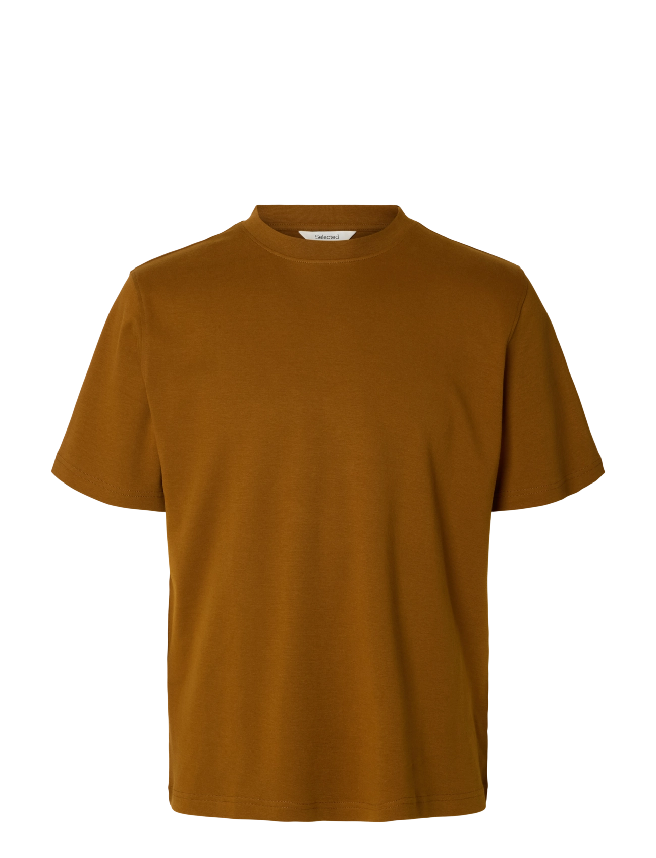 Selected SLMTAJ MID WGT PEACH SS O-NECK TEE NOOS - Selected - MONKS ROBE / brown
