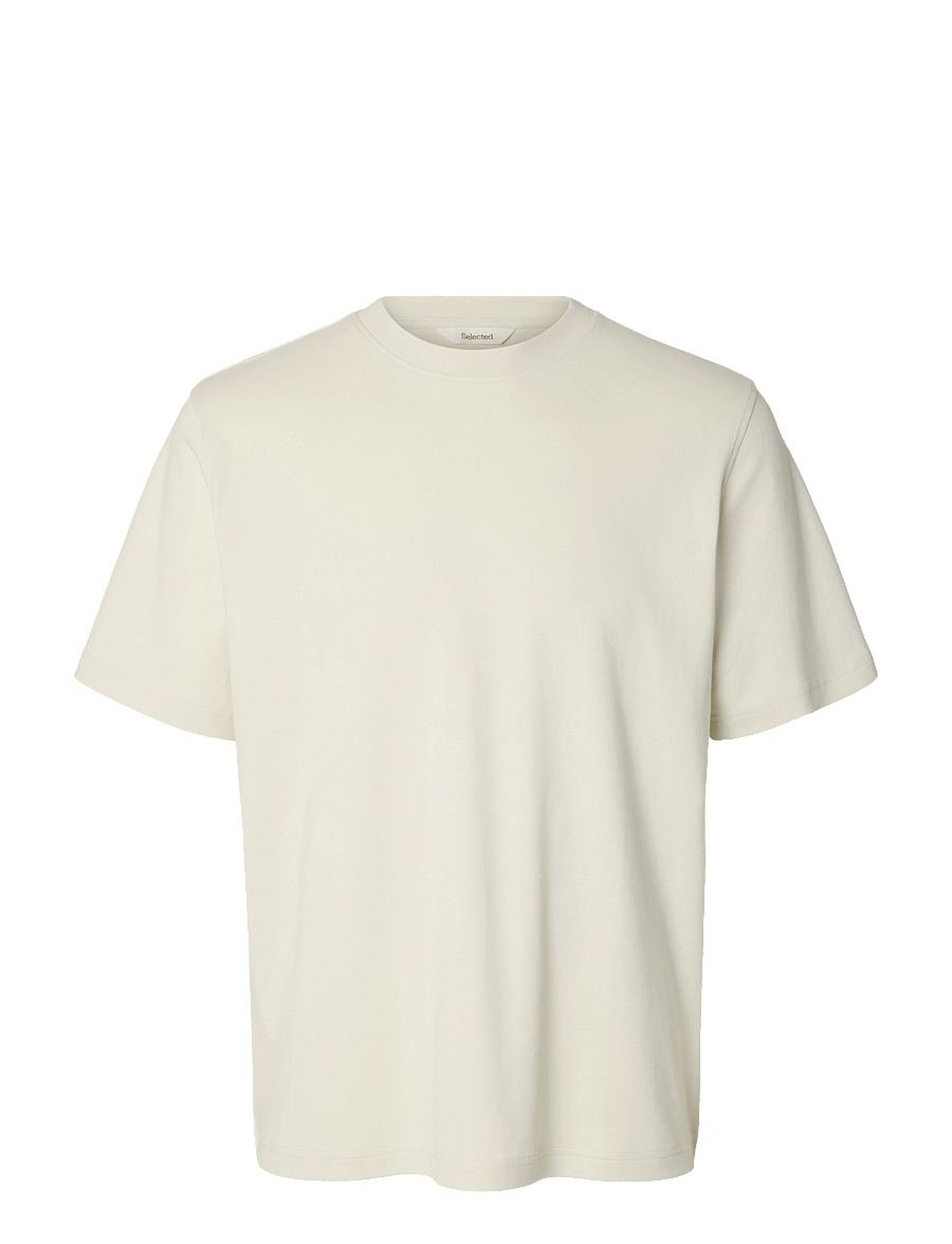 Selected - SLMTAJ MID WGT PEACH SS O-NECK TEE NOOS - kortärmade t-shirts - silver birch - 1