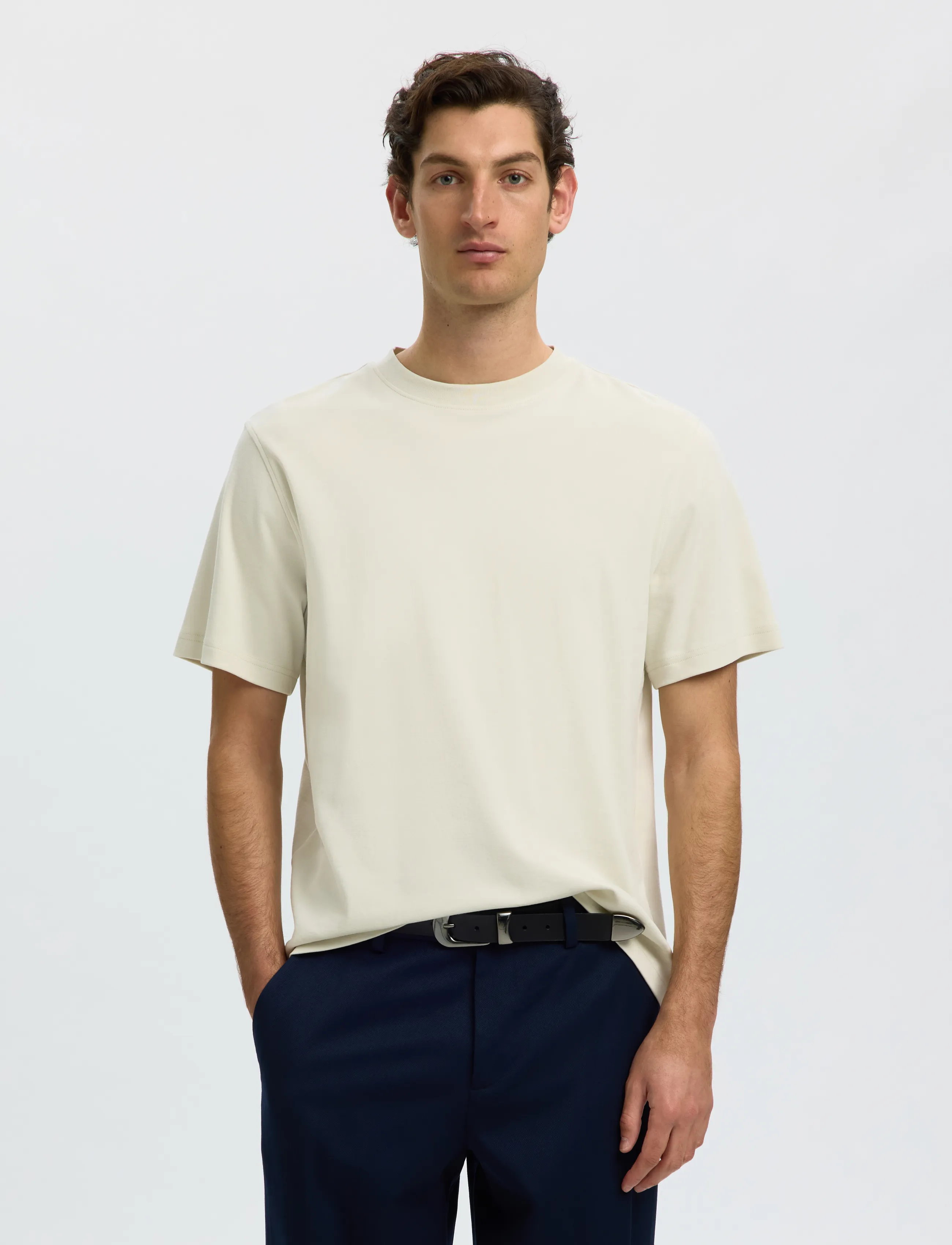 Selected SLMTAJ MID WGT PEACH SS O-NECK TEE NOOS - Selected - SILVER BIRCH / cream