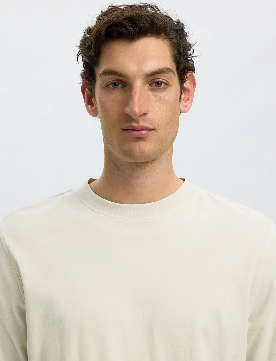 Selected - SLMTAJ MID WGT PEACH SS O-NECK TEE NOOS - kortärmade t-shirts - silver birch - 4