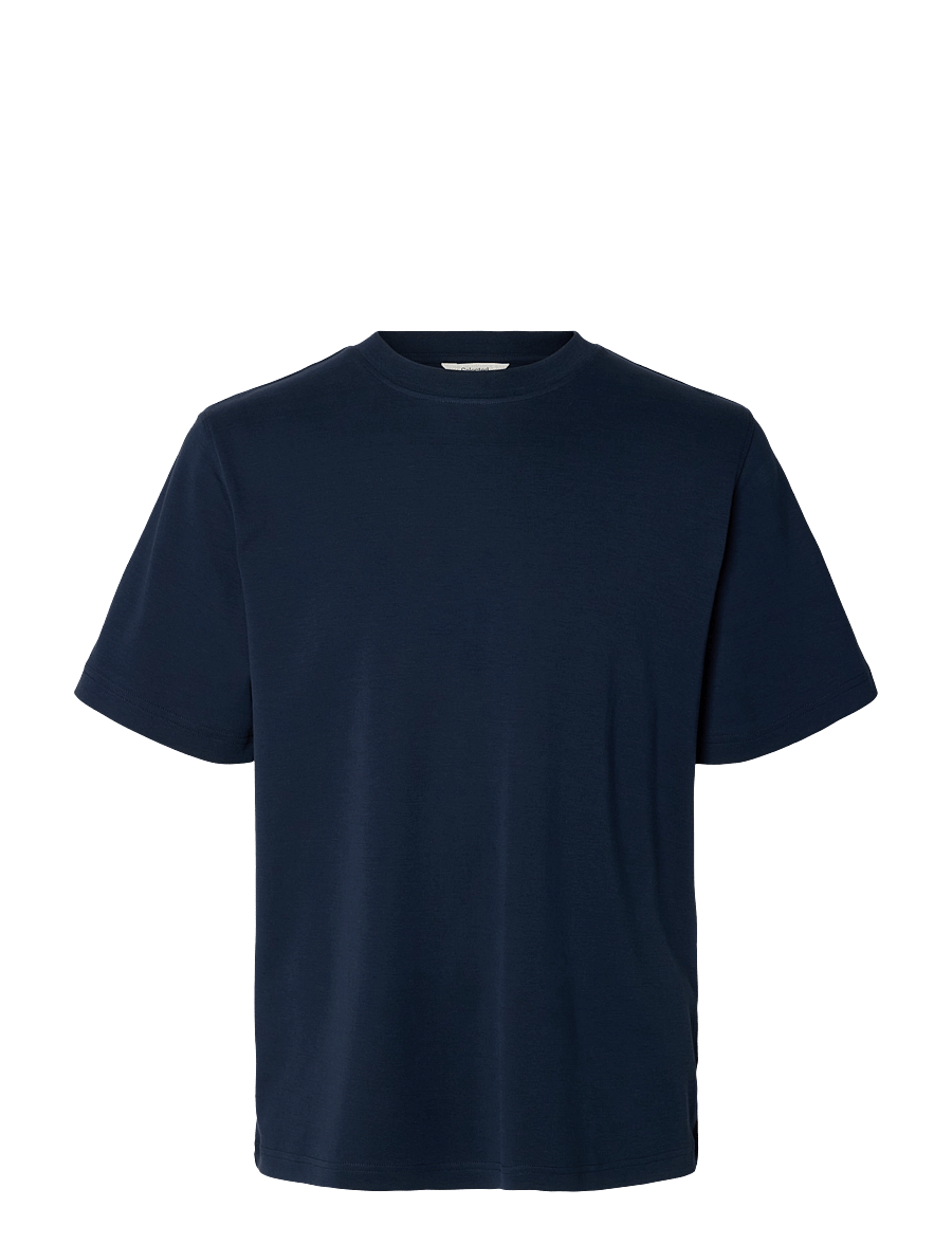 Selected - SLMTAJ MID WGT PEACH SS O-NECK TEE NOOS - kurzärmelige t-shirts - sky captain - 1
