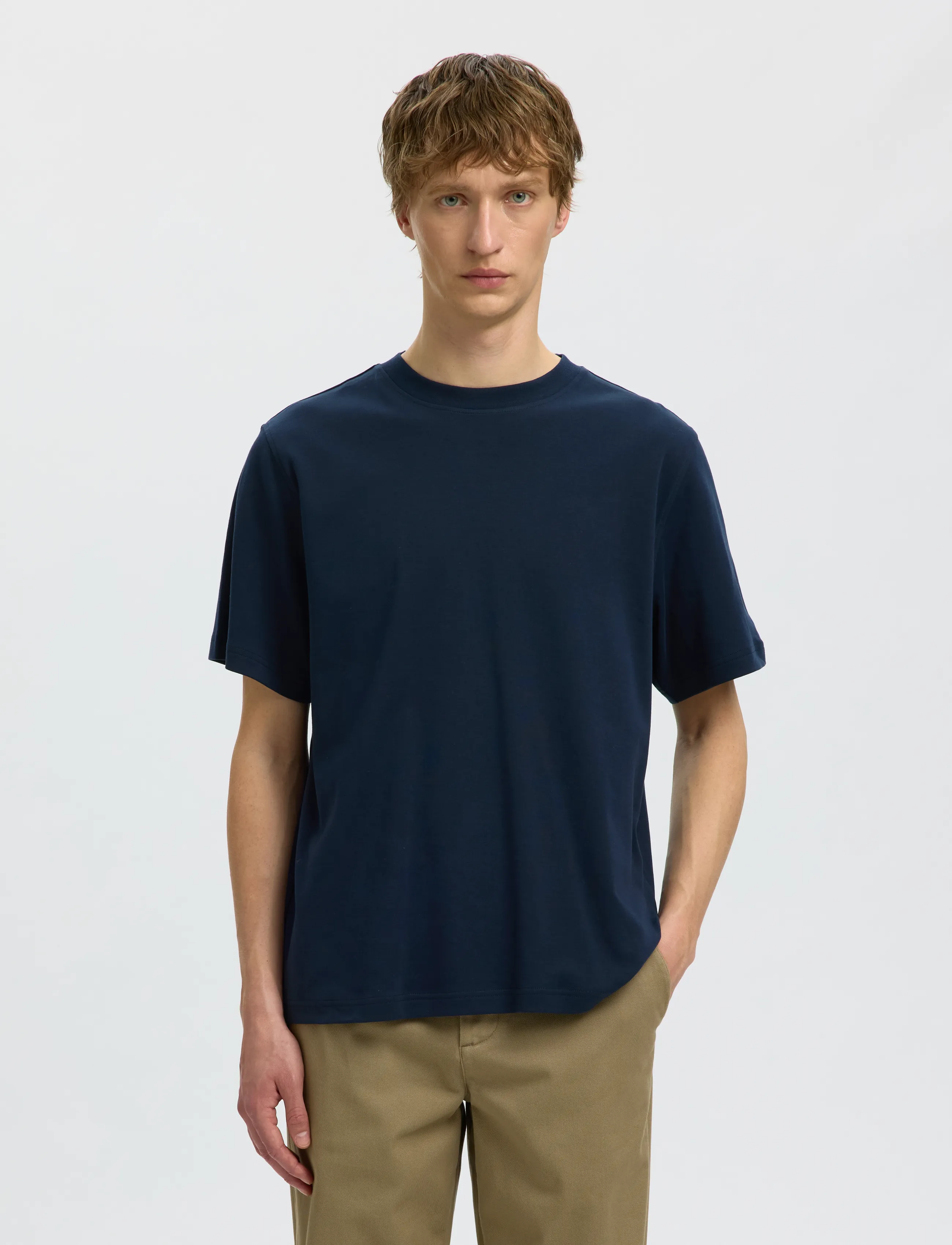 Selected SLMTAJ MID WGT PEACH SS O-NECK TEE NOOS - Selected - SKY CAPTAIN / navy