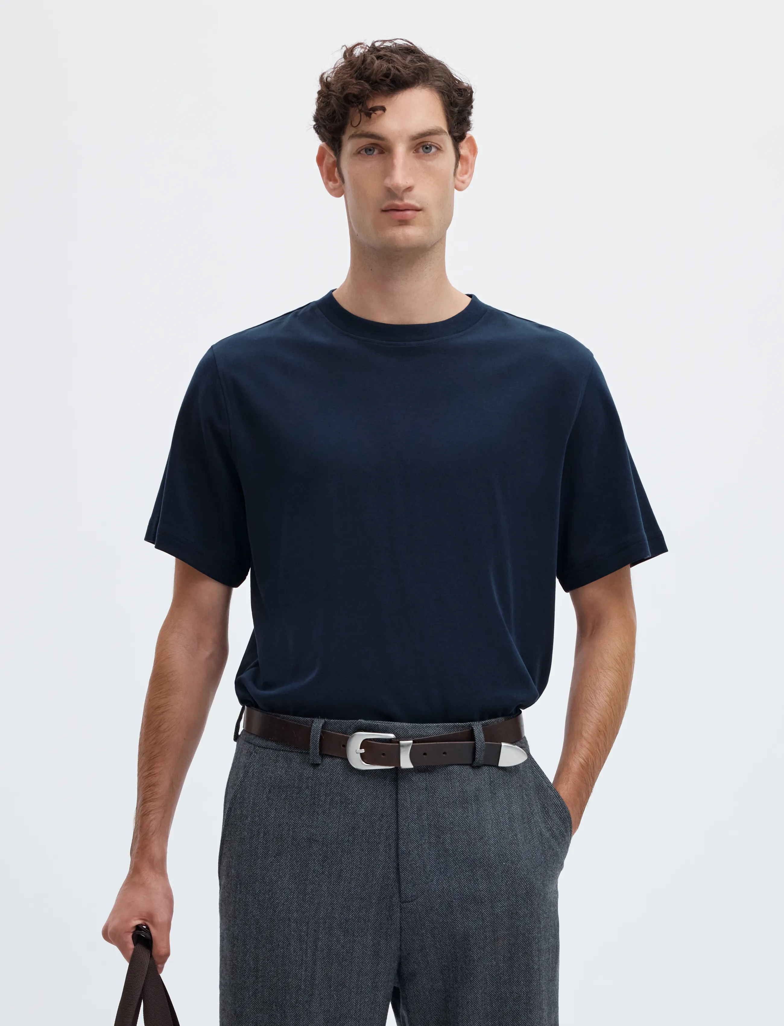 Selected SLMTAJ MID WGT PEACH SS O-NECK TEE NOOS - Tøj - SKY CAPTAIN / navy