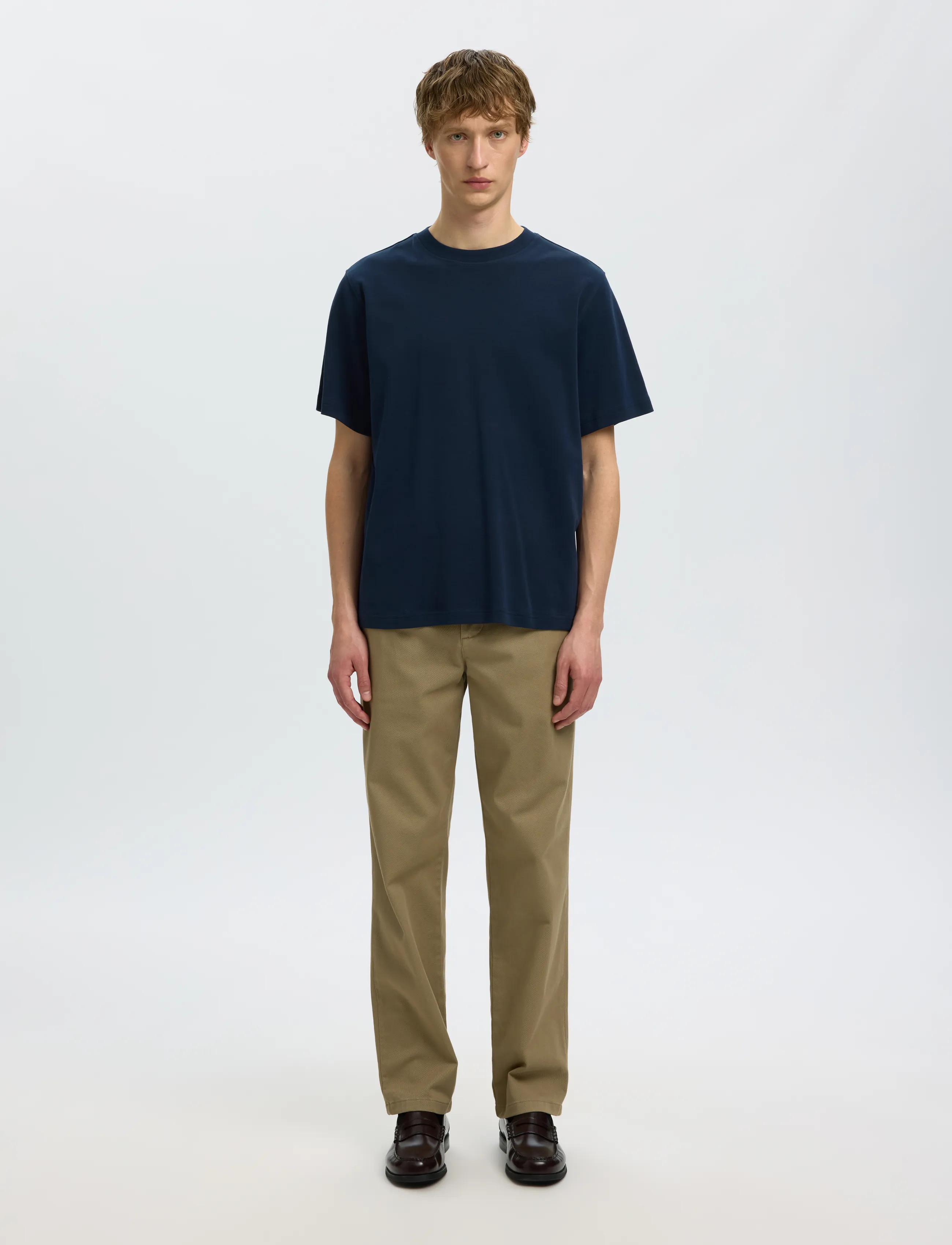 Selected - SLMTAJ MID WGT PEACH SS O-NECK TEE NOOS - sky captain - 3