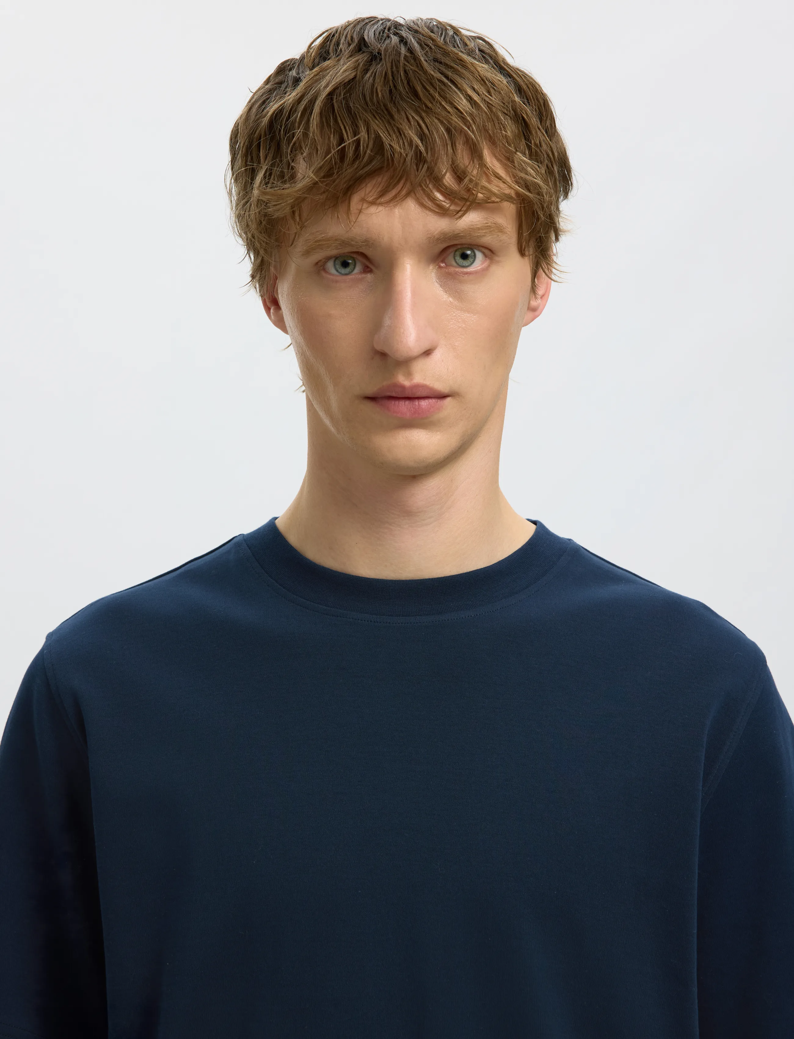 Selected - SLMTAJ MID WGT PEACH SS O-NECK TEE NOOS - sky captain - 4