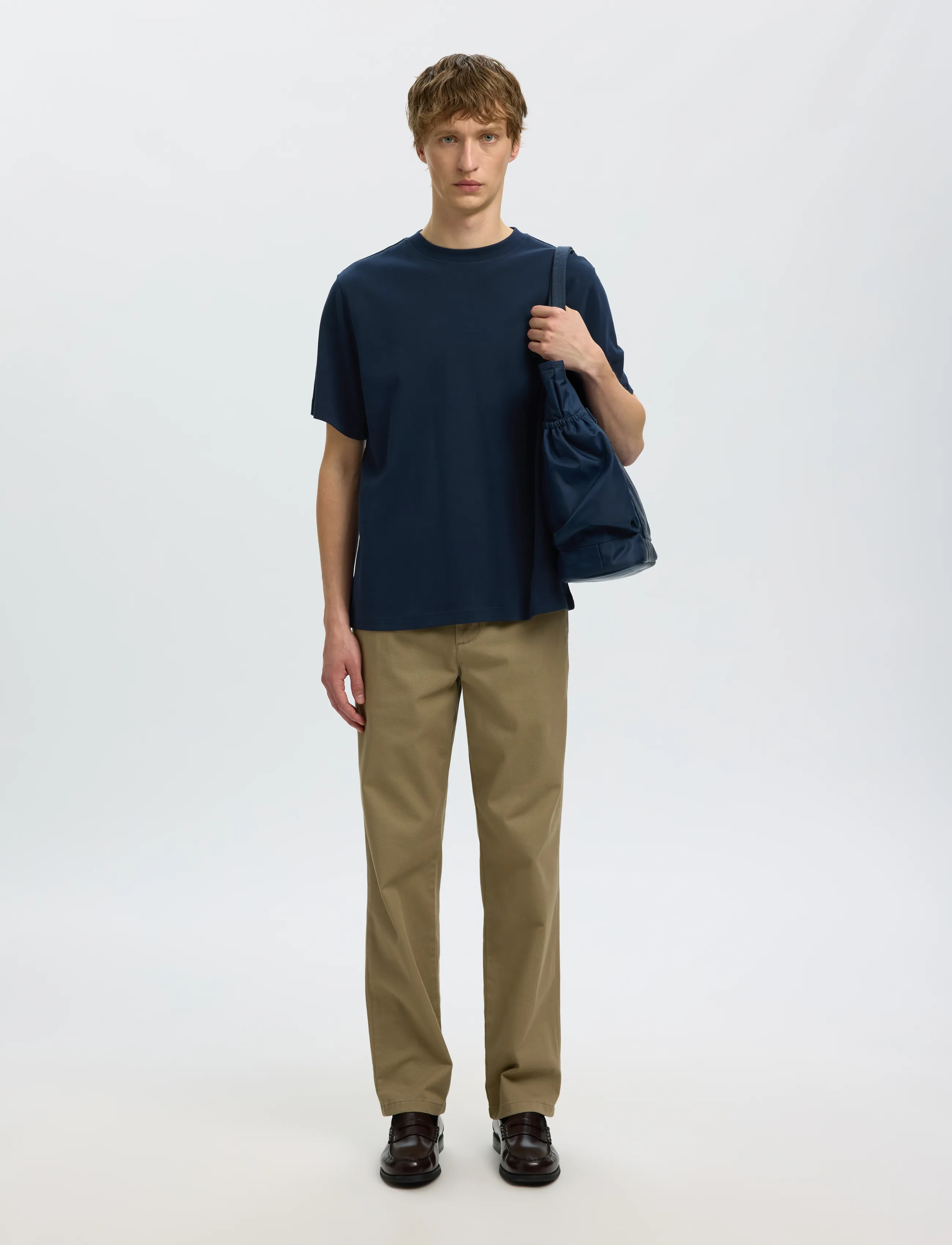 Selected - SLMTAJ MID WGT PEACH SS O-NECK TEE NOOS - sky captain - 5