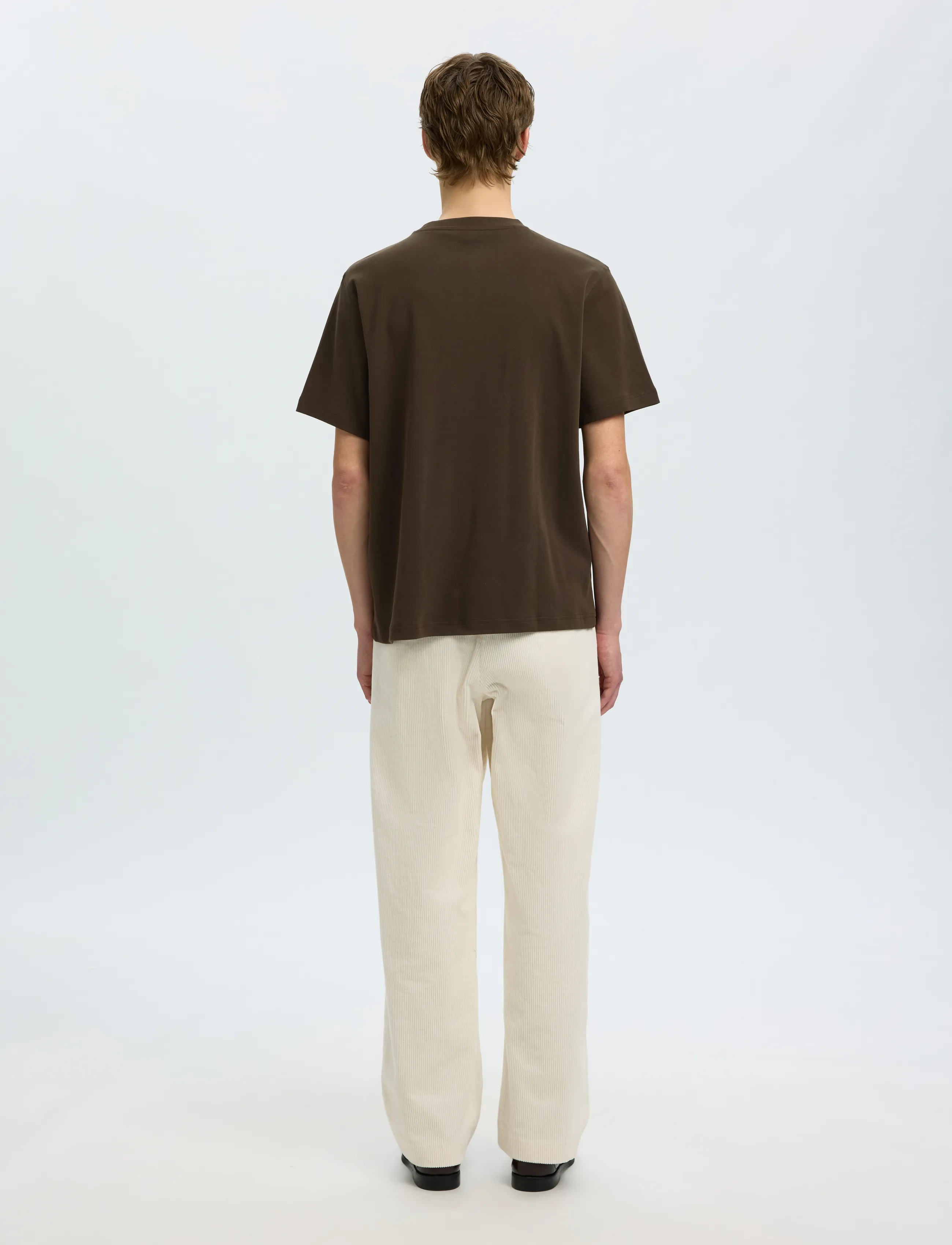 Selected - SLMTAJ MID WGT PEACH SS O-NECK TEE NOOS - turkish coffee - 2