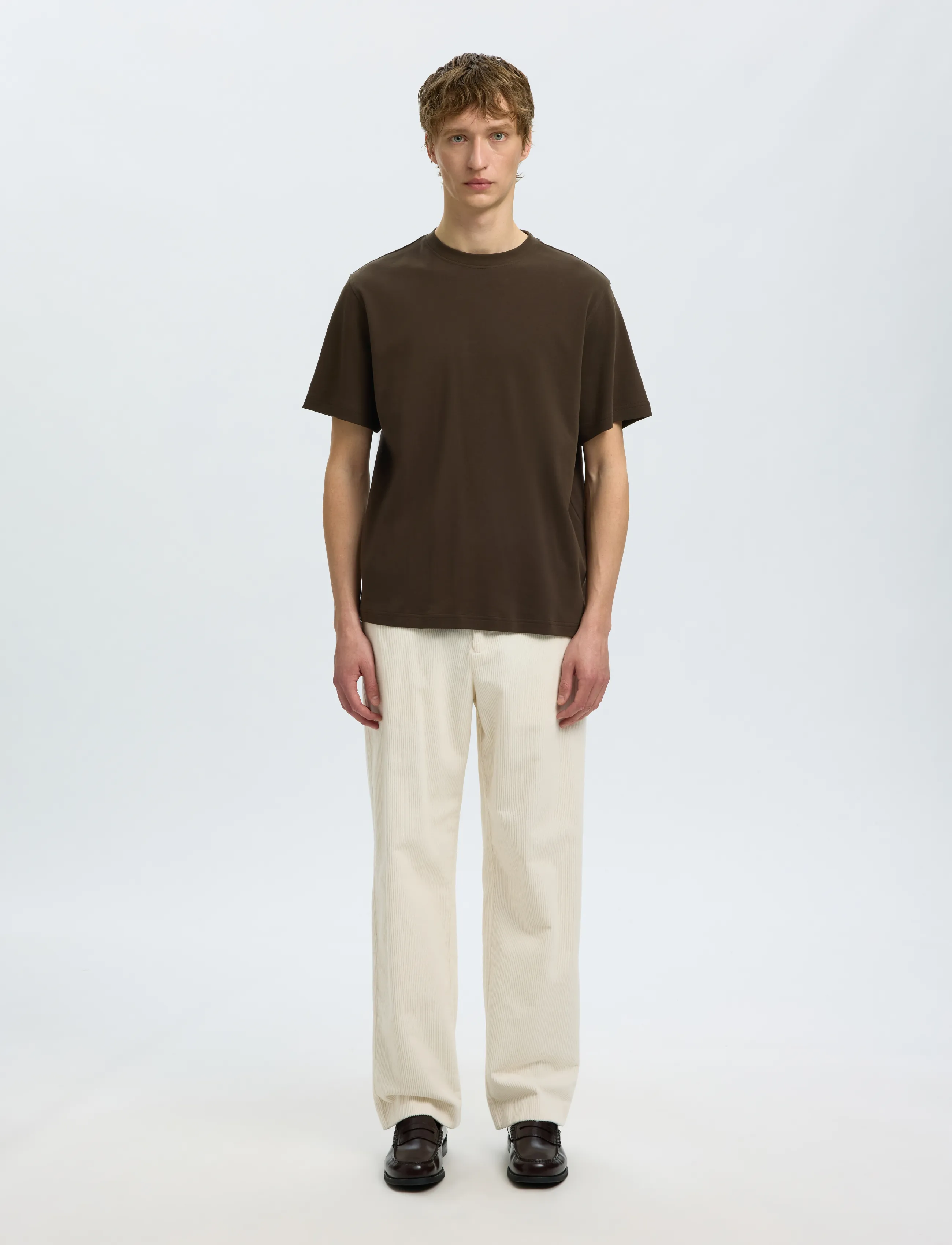 Selected - SLMTAJ MID WGT PEACH SS O-NECK TEE NOOS - turkish coffee - 3