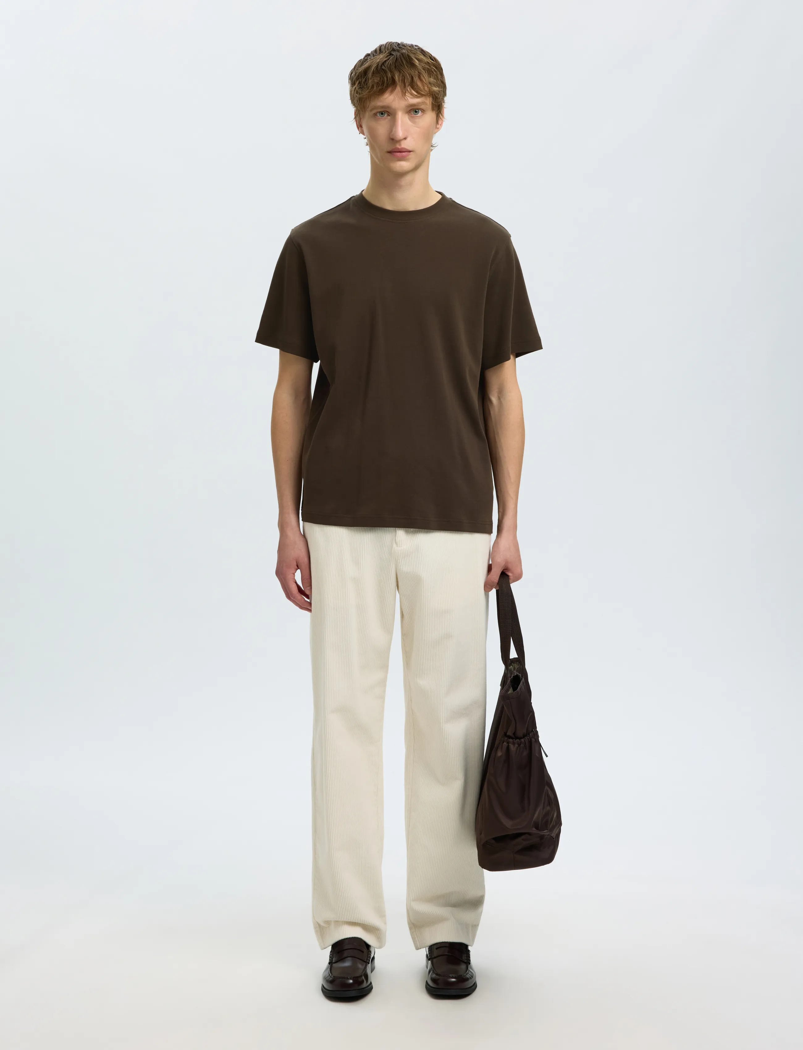 Selected - SLMTAJ MID WGT PEACH SS O-NECK TEE NOOS - turkish coffee - 5