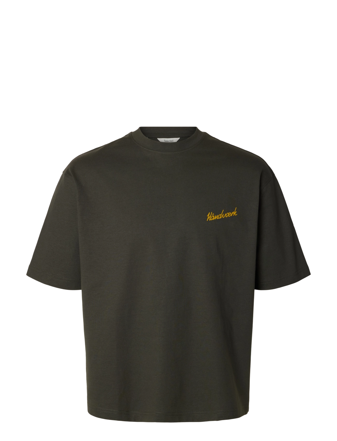 Selected - SLMRELAXEMERY GRAPHIC SS O-NECK TEE - kurzärmelige t-shirts - peat - 1