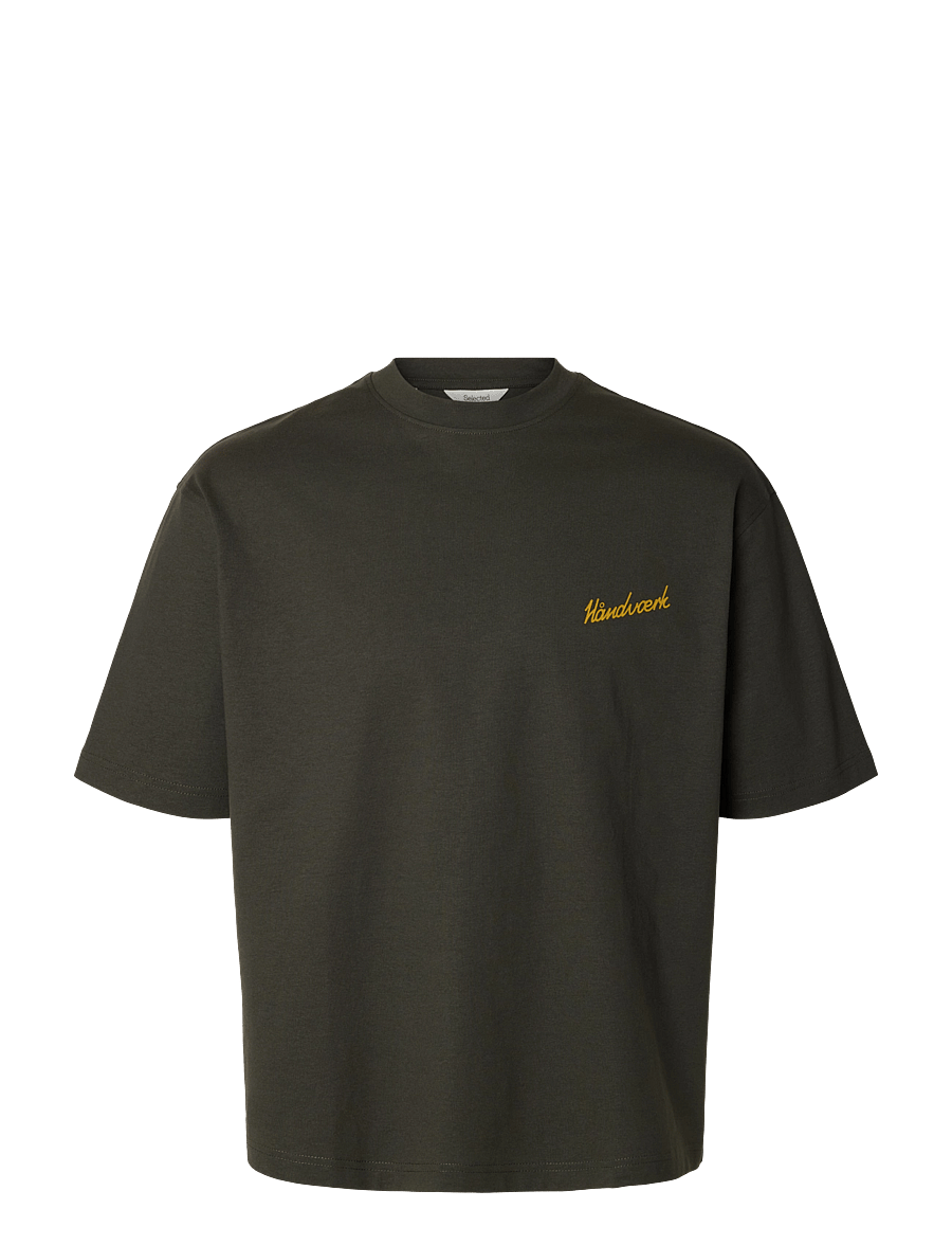 Selected - SLMRELAXEMERY GRAPHIC SS O-NECK TEE - kurzärmelige t-shirts - peat - 1