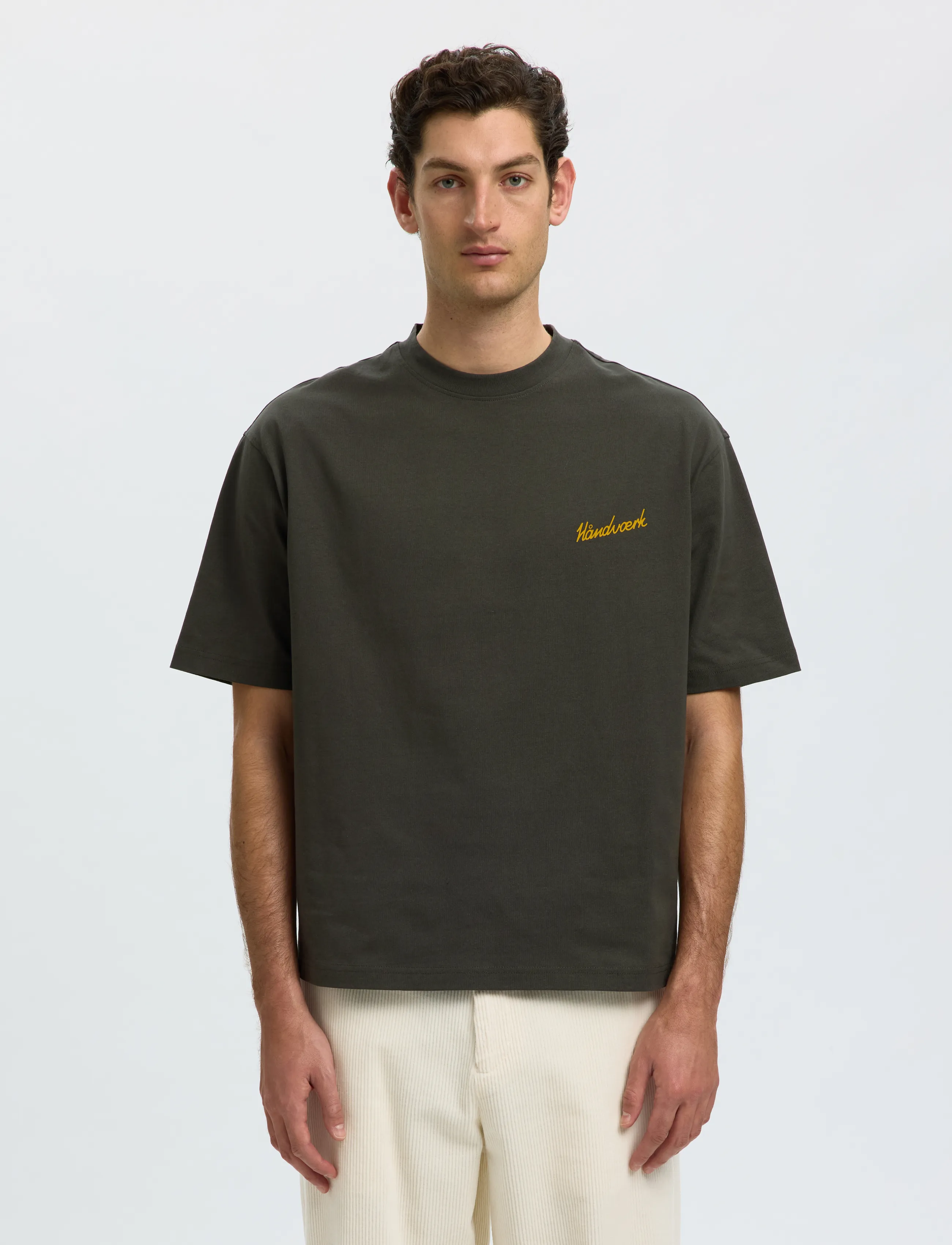 Selected SLMRELAXEMERY GRAPHIC SS O-NECK TEE - Selected - PEAT / khaki/green